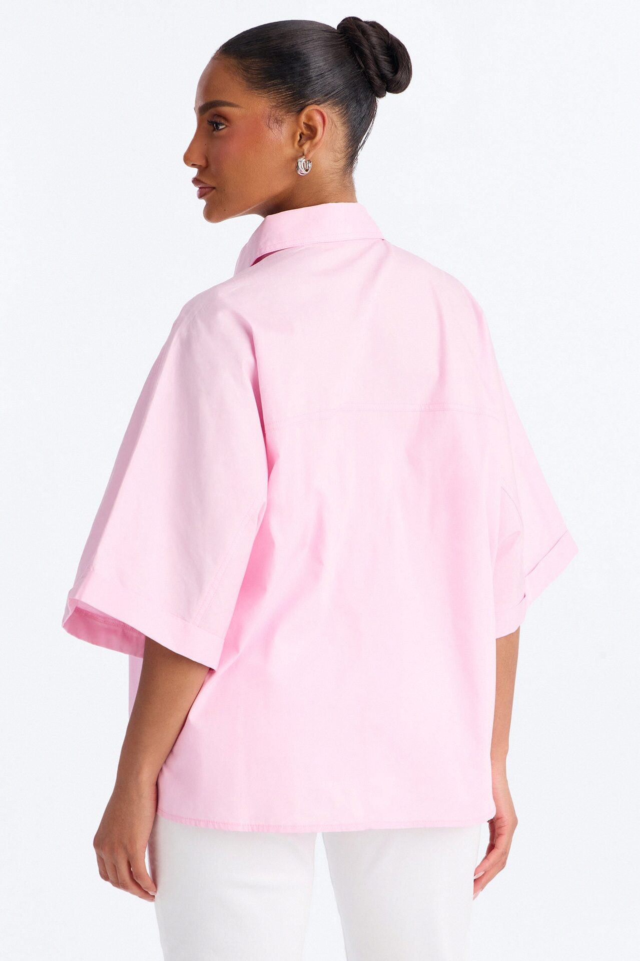 Sancie Oversized Poplin Button Up Shirt - Pink