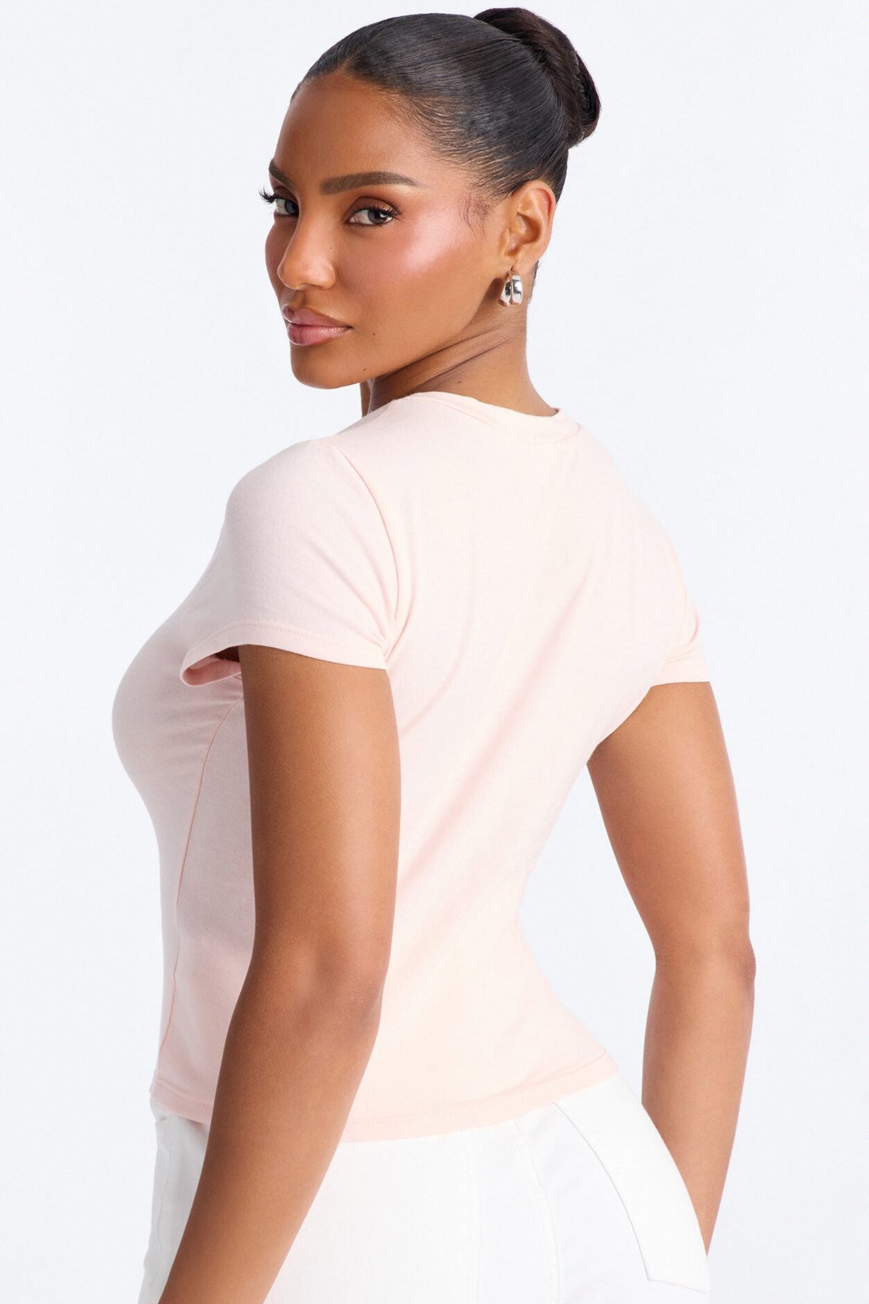 Cherry Embellished Baby Tee - Light Pink