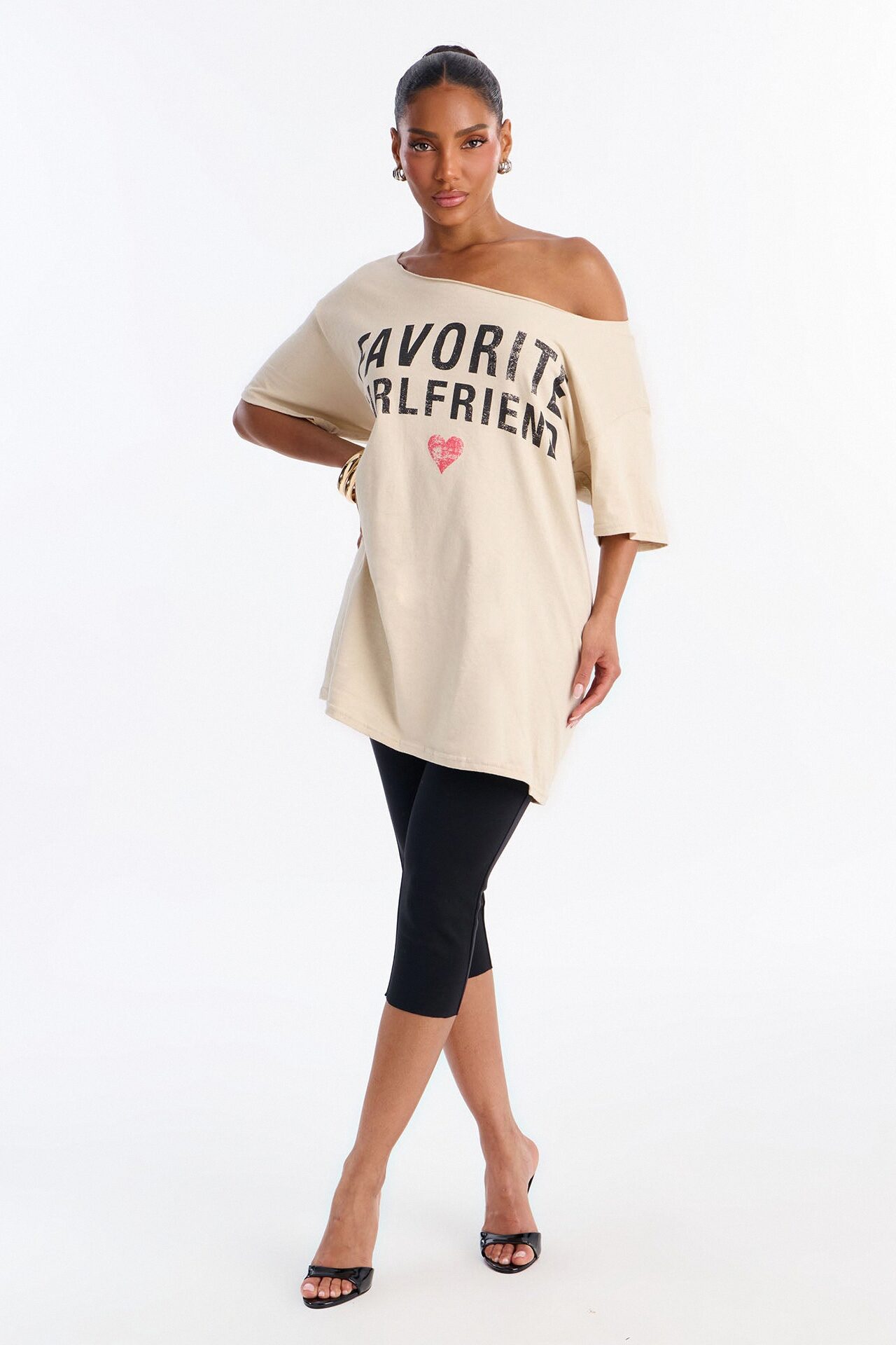 Favorite Girlfriend Off Shoulder Tee - Sand