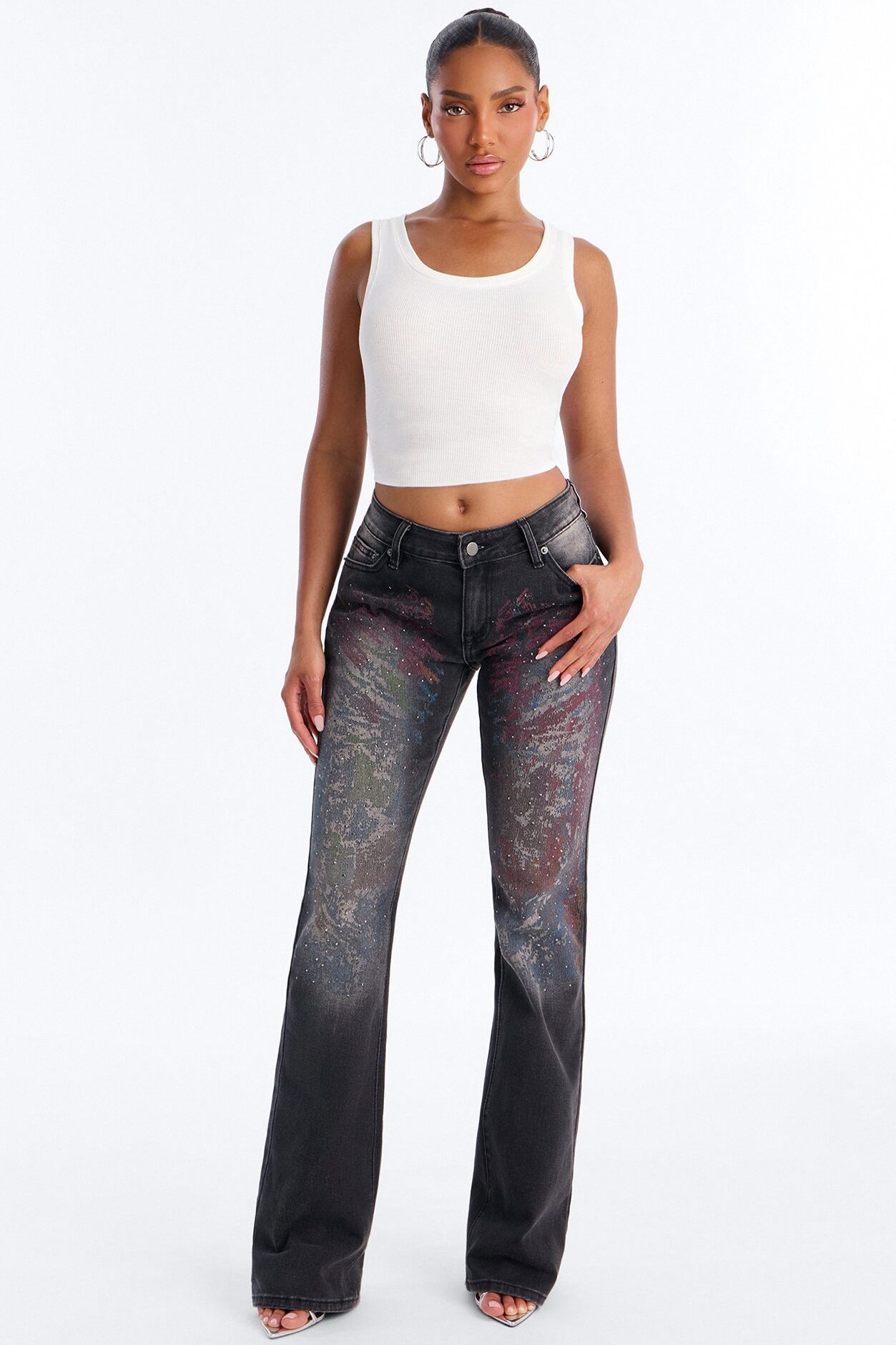 Pop Princess Low Rise Embellished Bootcut Jeans - Black Wash