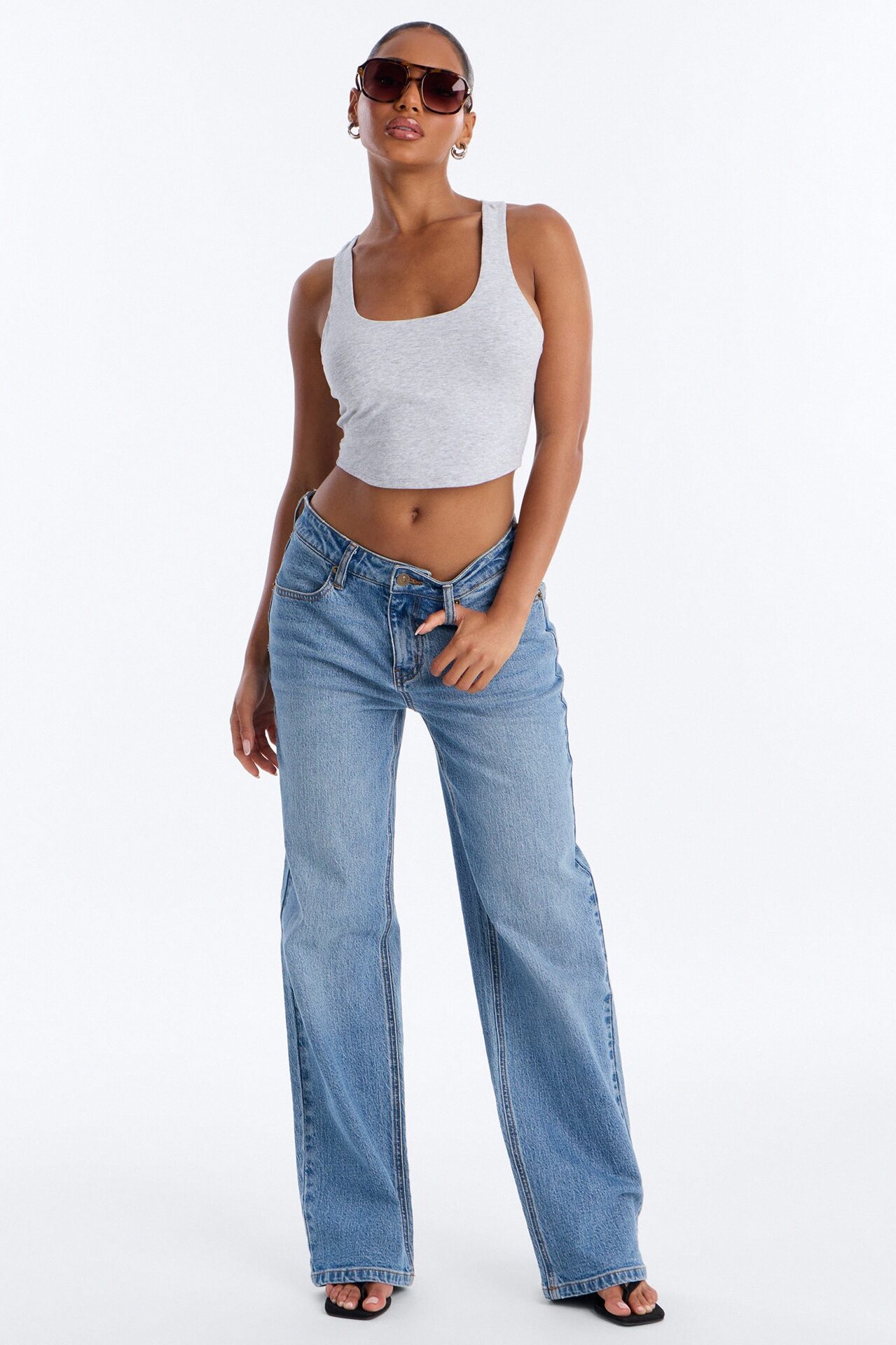 Evalyn Double Lined Cropped Racerback Tank Top - Grey