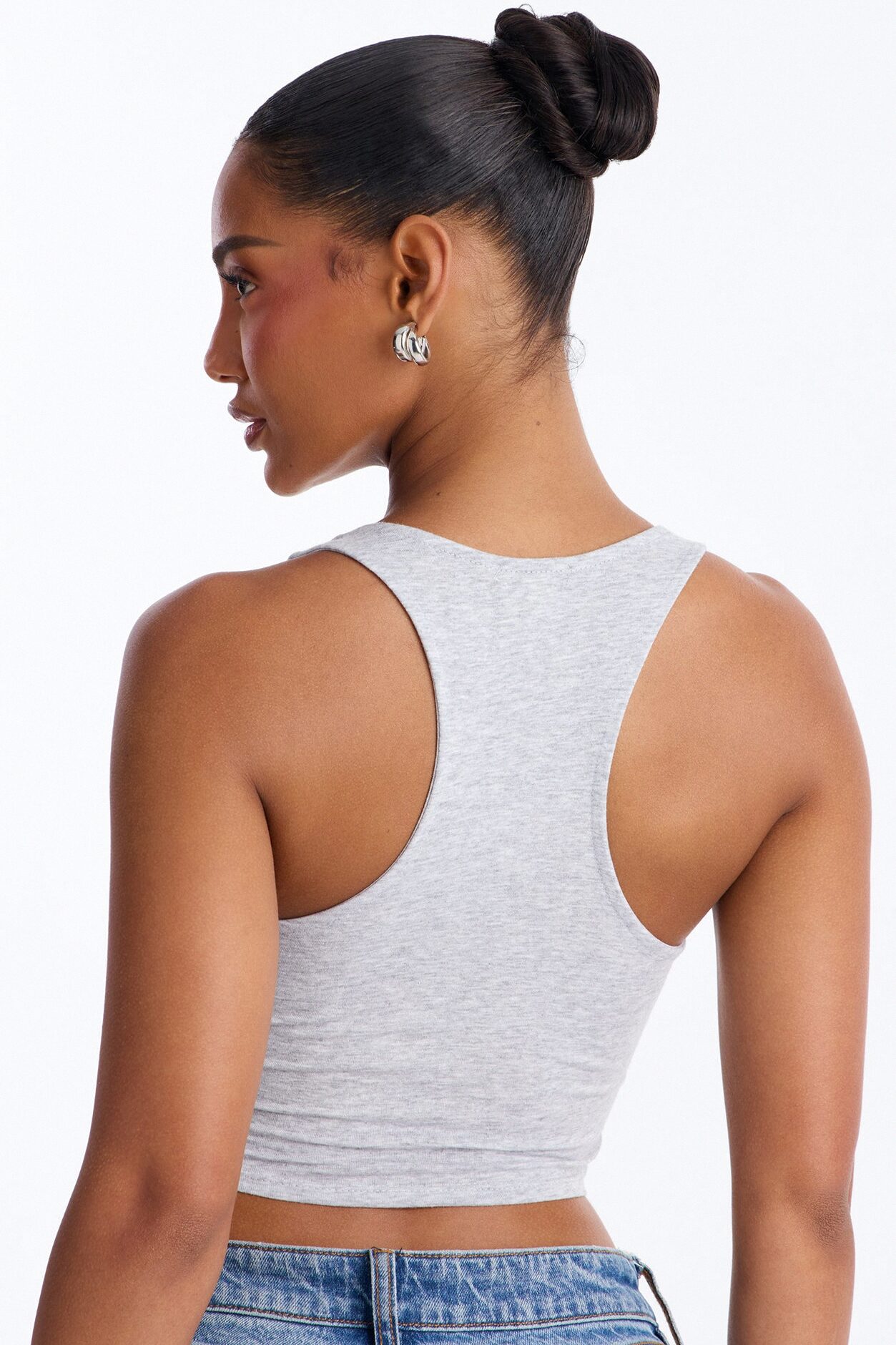 Evalyn Double Lined Cropped Racerback Tank Top - Grey