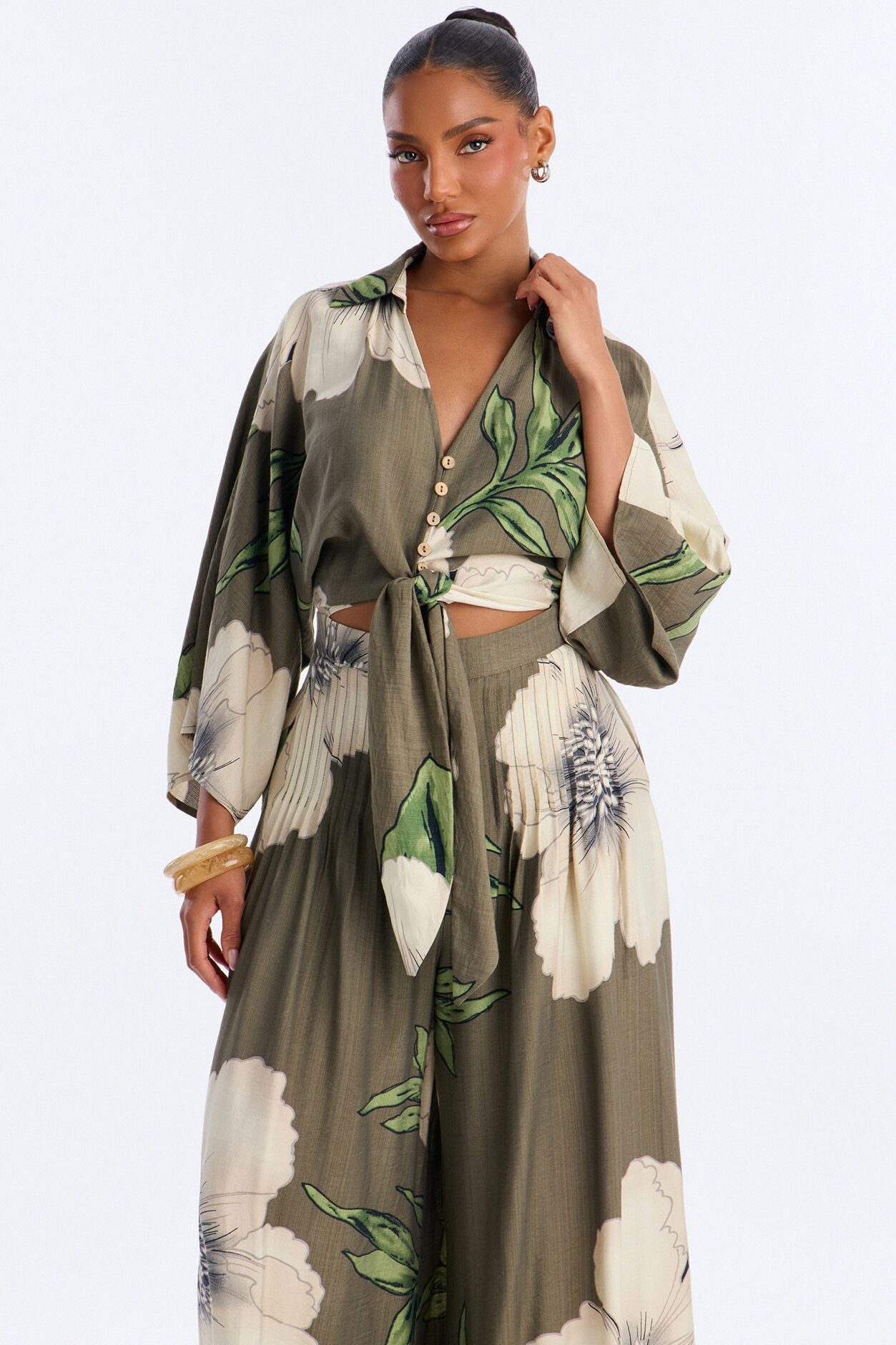 Vacation Vibe Floral Wide Leg Jumpsuit - Green