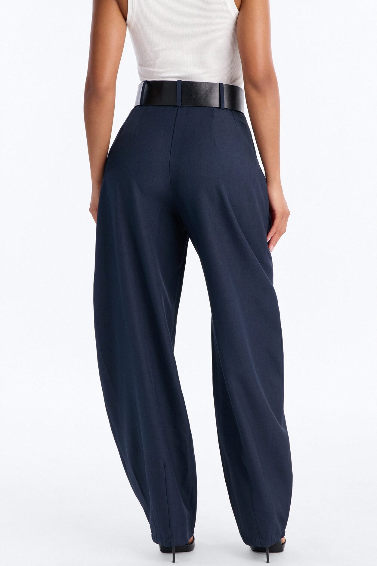Rebecca Belted Barrel Trouser Pants - Navy