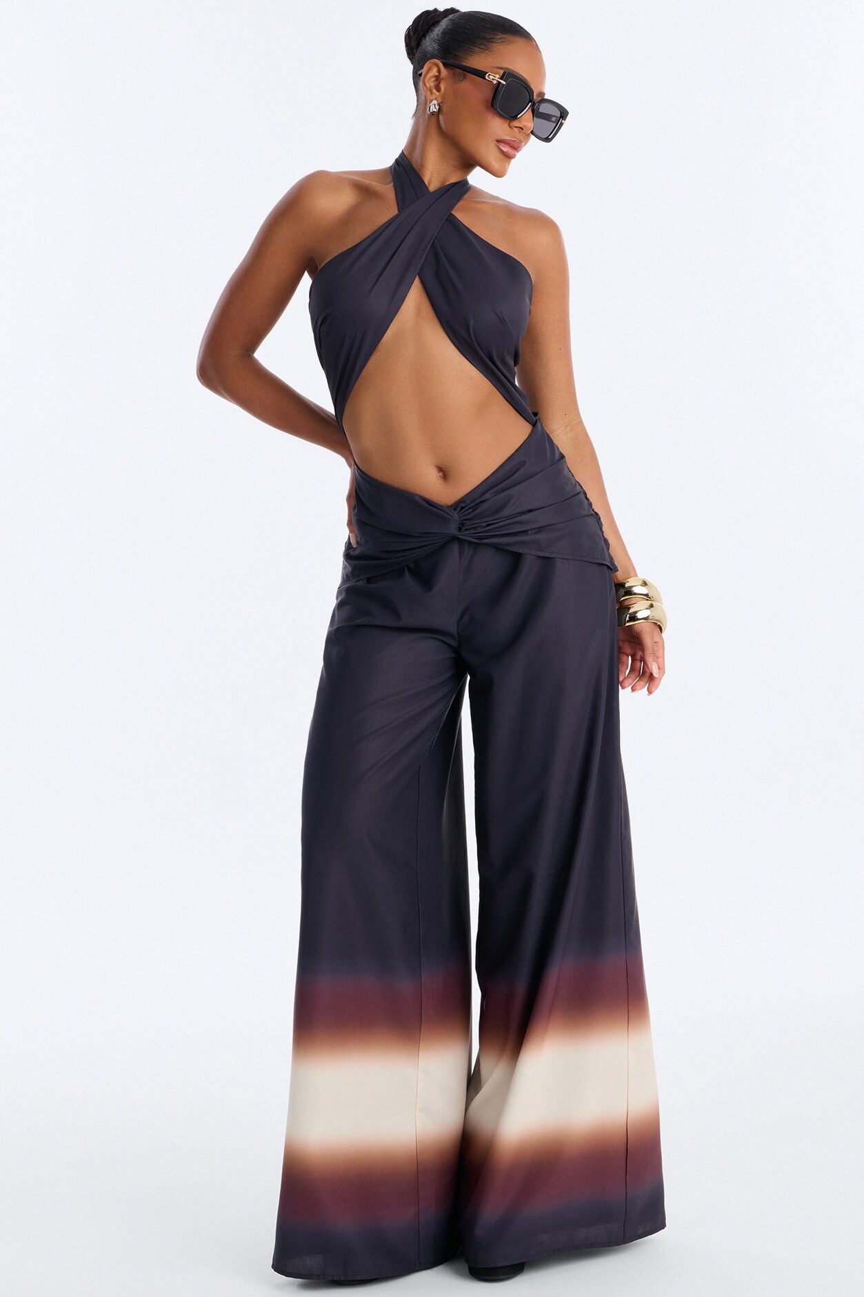 Island Sunrise Cut Out Jumpsuit - Black