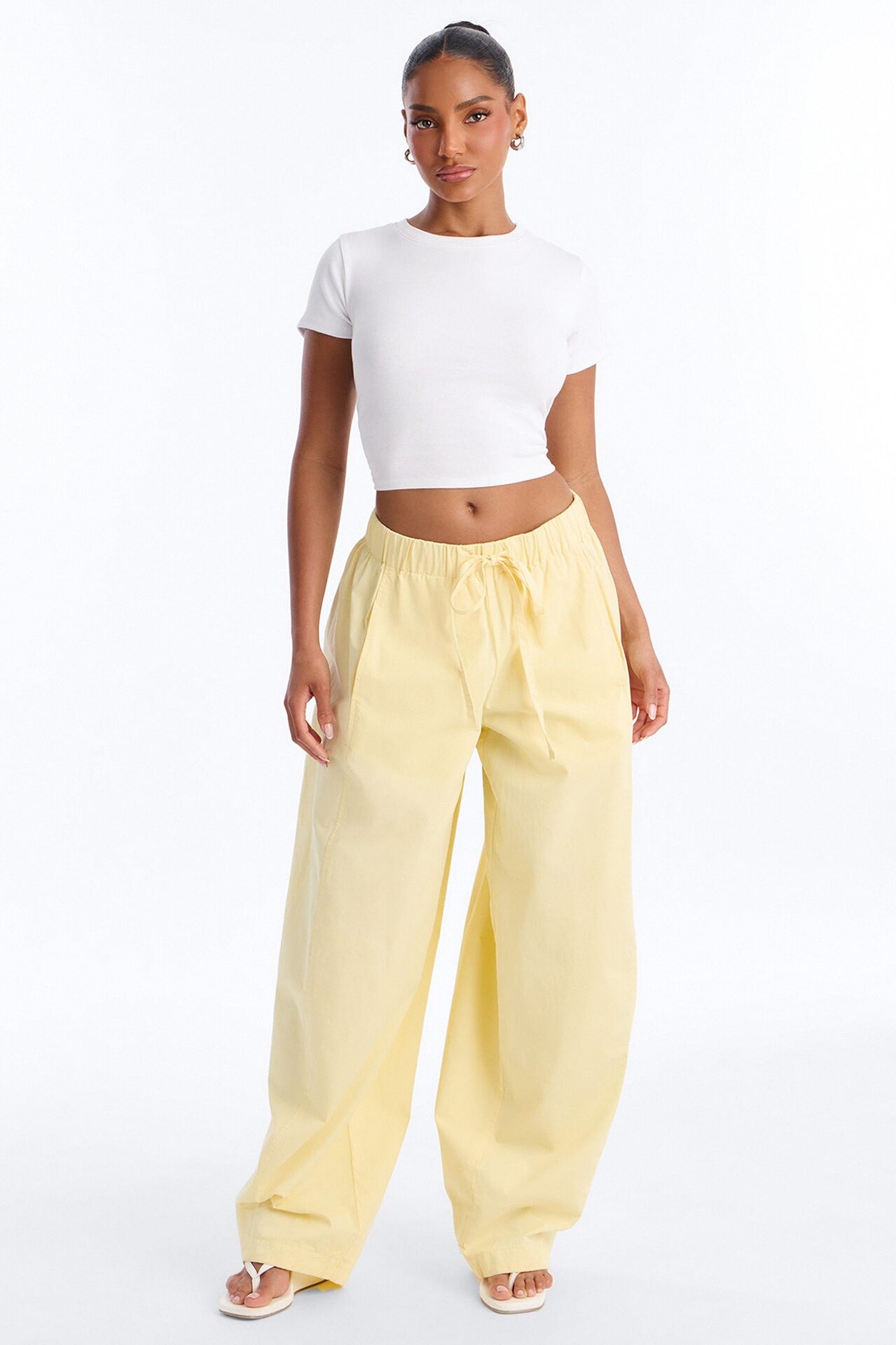 Maggie Low Rise Drawstring Wide Leg Pant 32″ - Butter Yellow