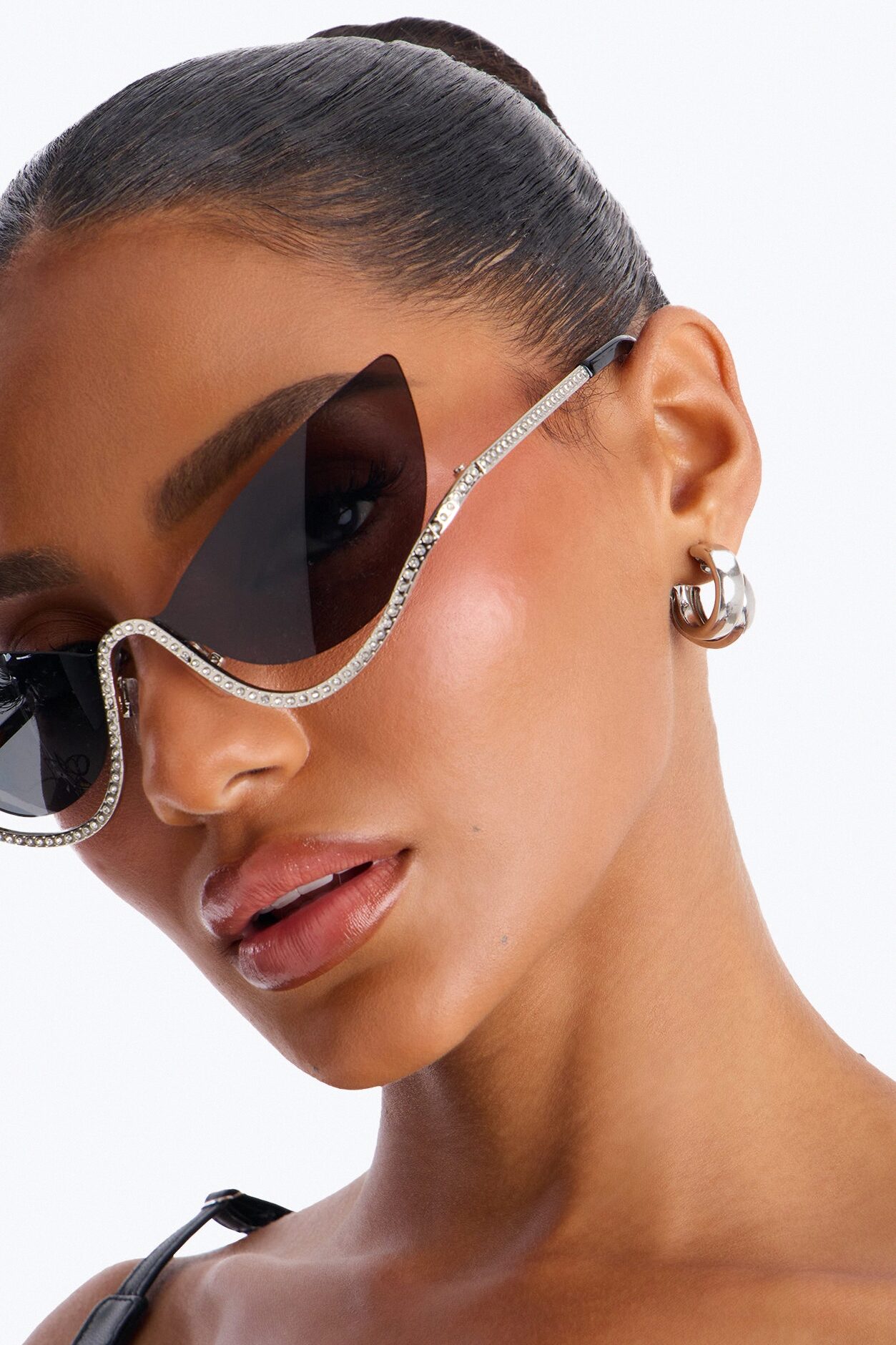 Super Nova Girl Rhinestone Sunglasses - Silver/Black