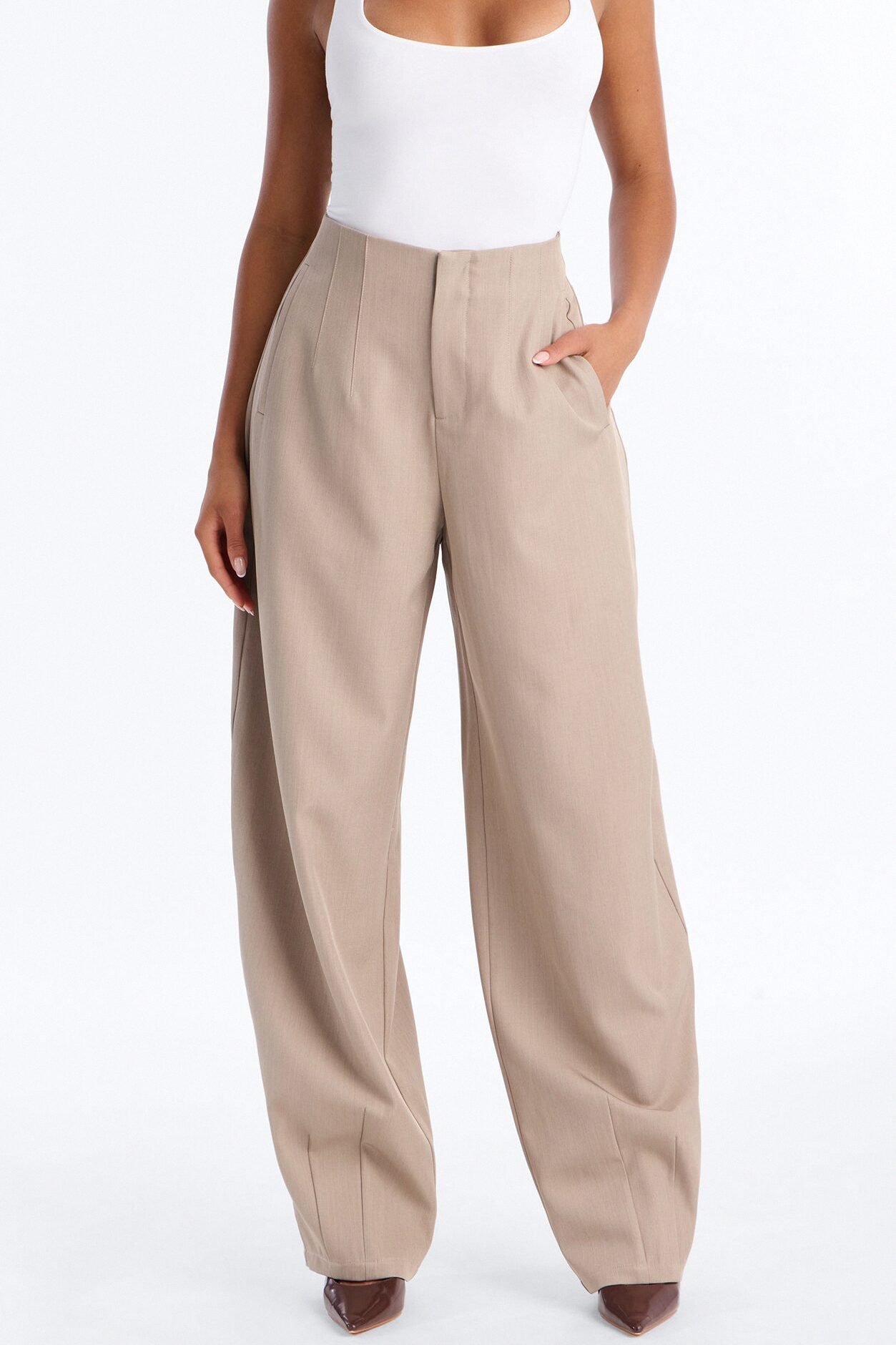 Margaret Barrel Trouser Pants 32″ - Stone
