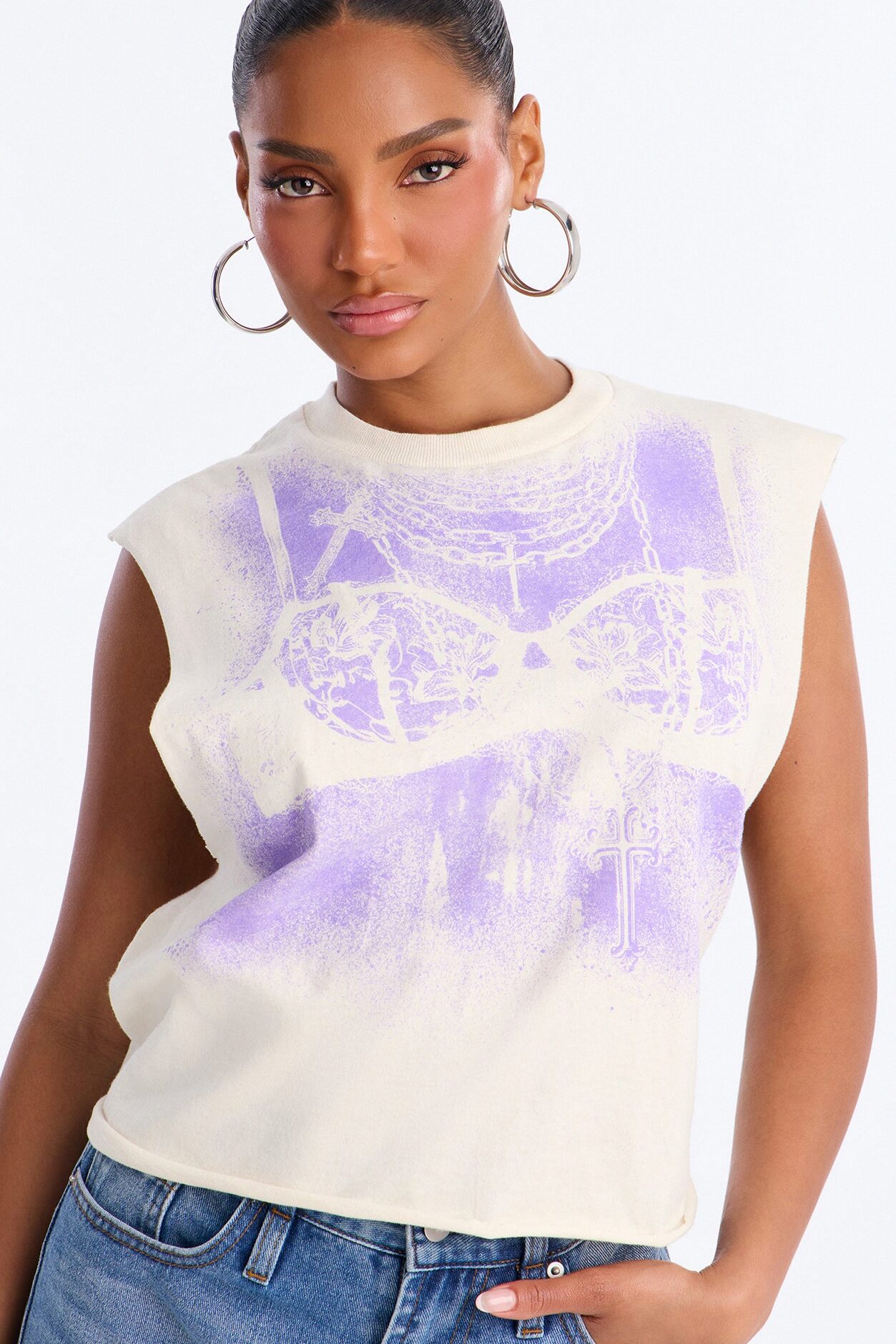 Love Me Lingerie With Chains Crop Muscle Tank - Natural