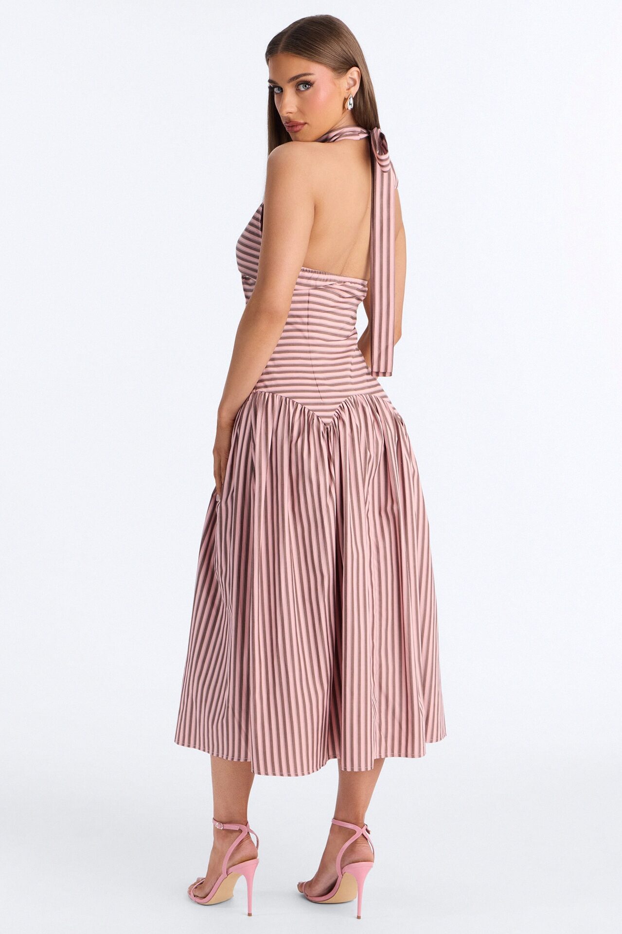 Clara Pleated Striped Midi Dress - Pink/combo