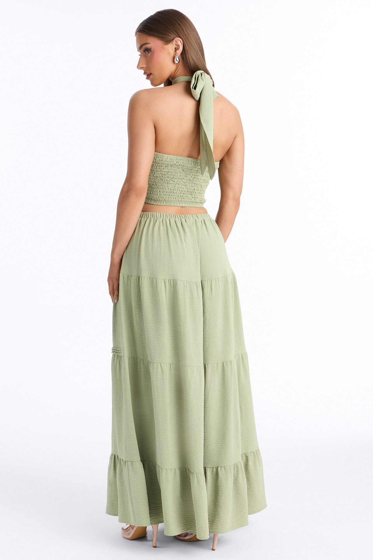 Subtle Attraction Halter Maxi Skirt Set - Sage