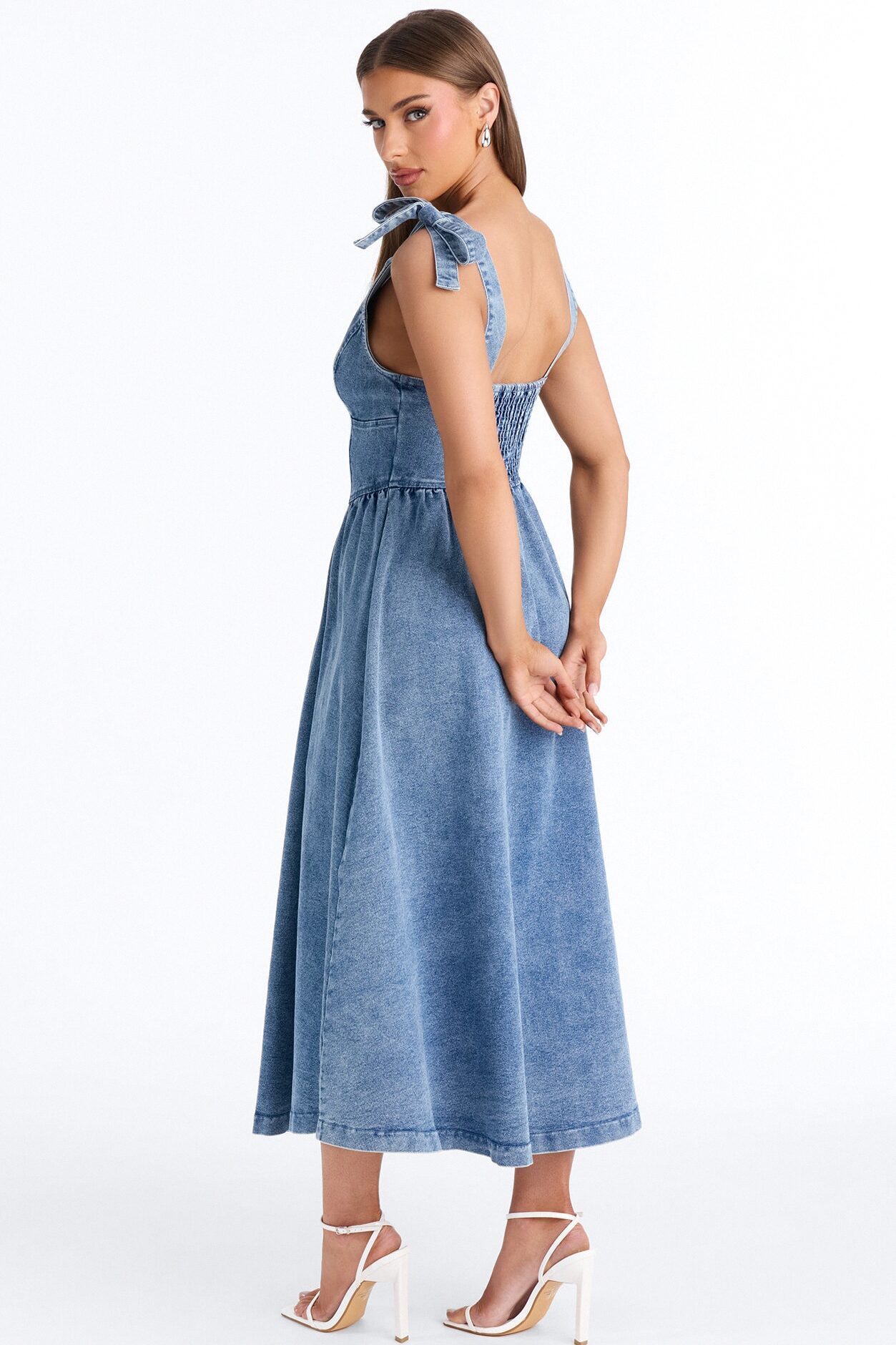 Candace Pleated Denim Midi Dress - Denim