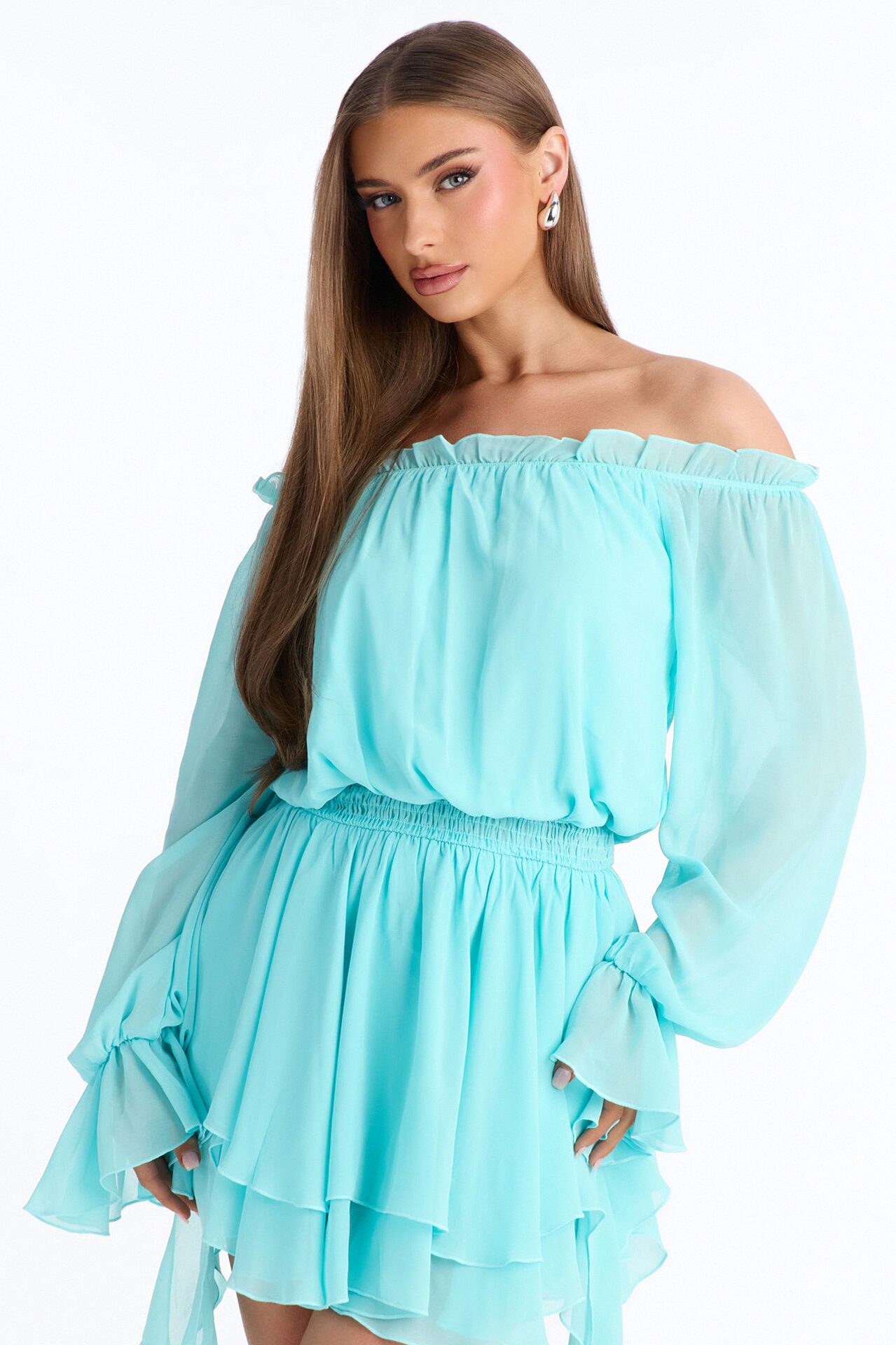 Paulina Ruffle Chiffon Mini Dress - Blue