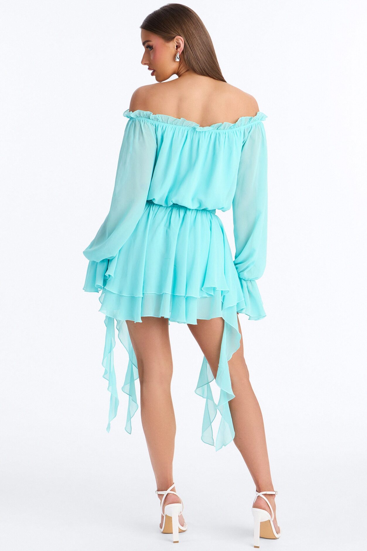 Paulina Ruffle Chiffon Mini Dress - Blue