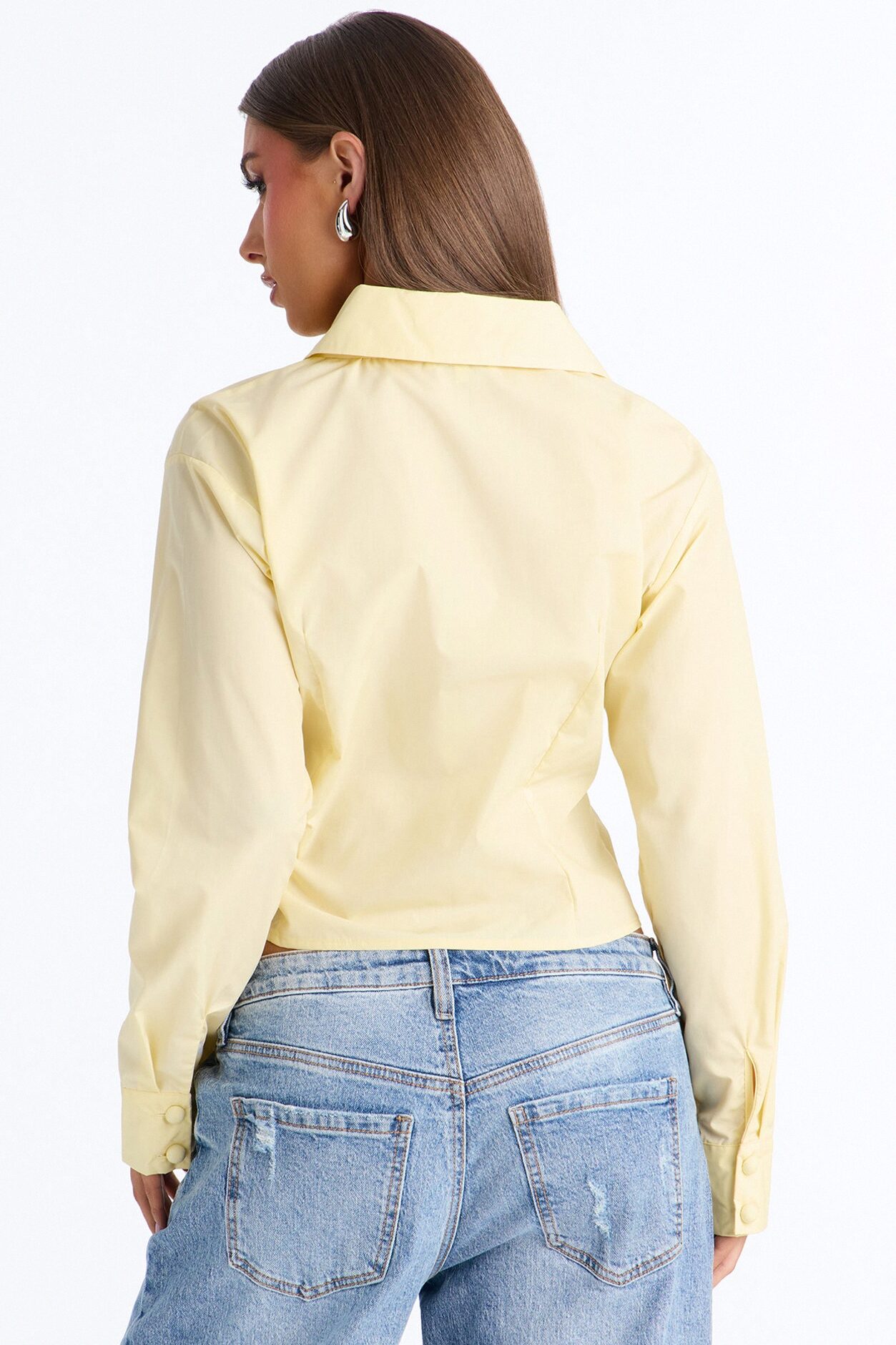 Late For Work Asymmetrical Poplin Shirt - Butter Yellow
