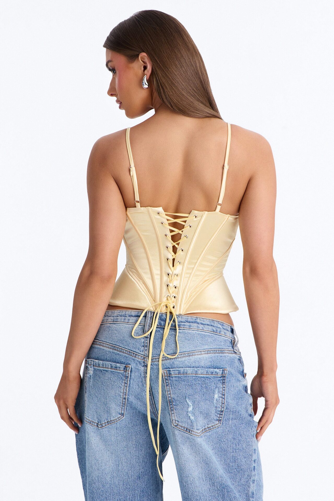 You Have My Heart Lace Up Satin Corset - Butter Yellow