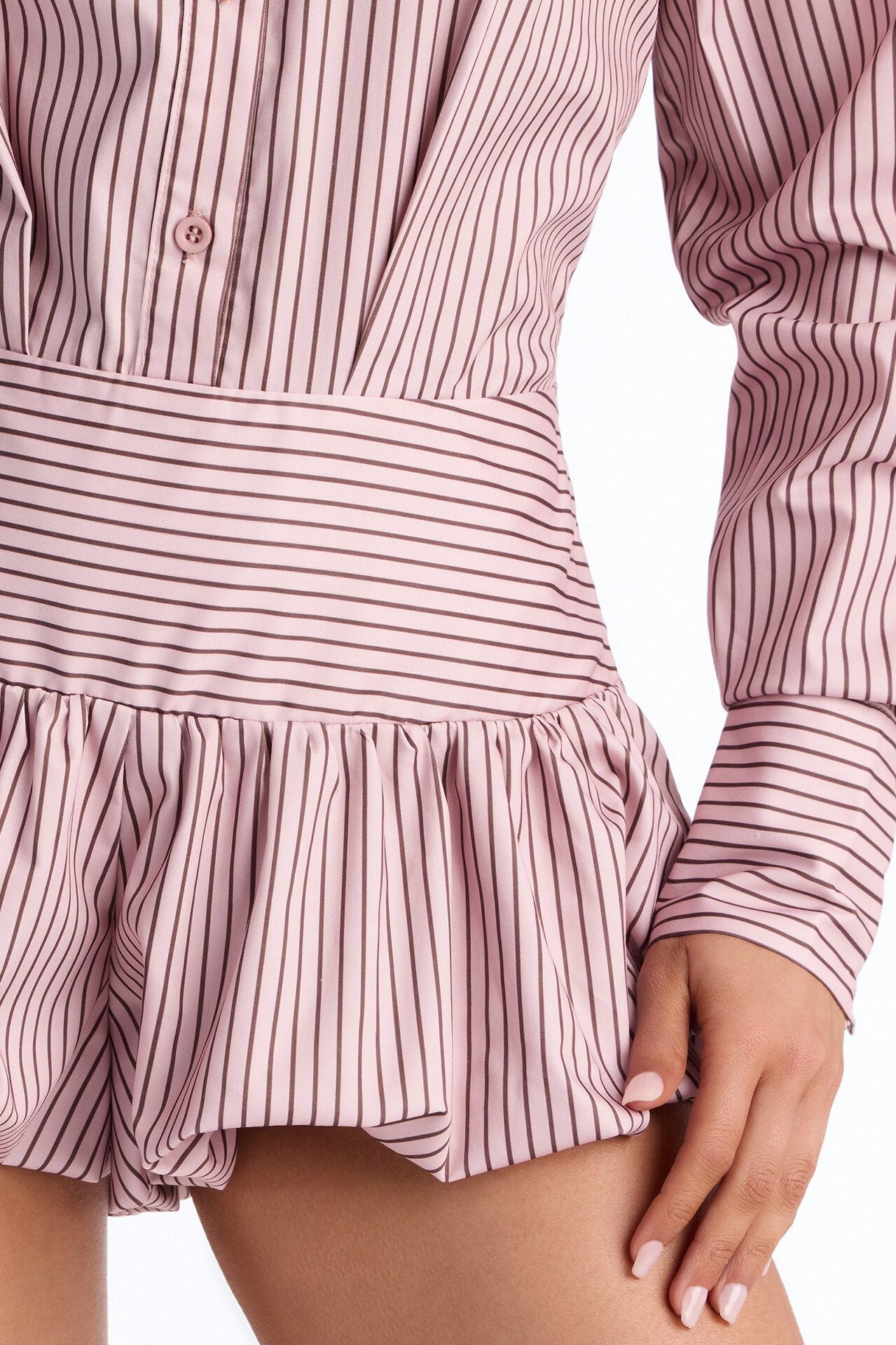 Summer Pinstripe Poplin Rompers - Pink
