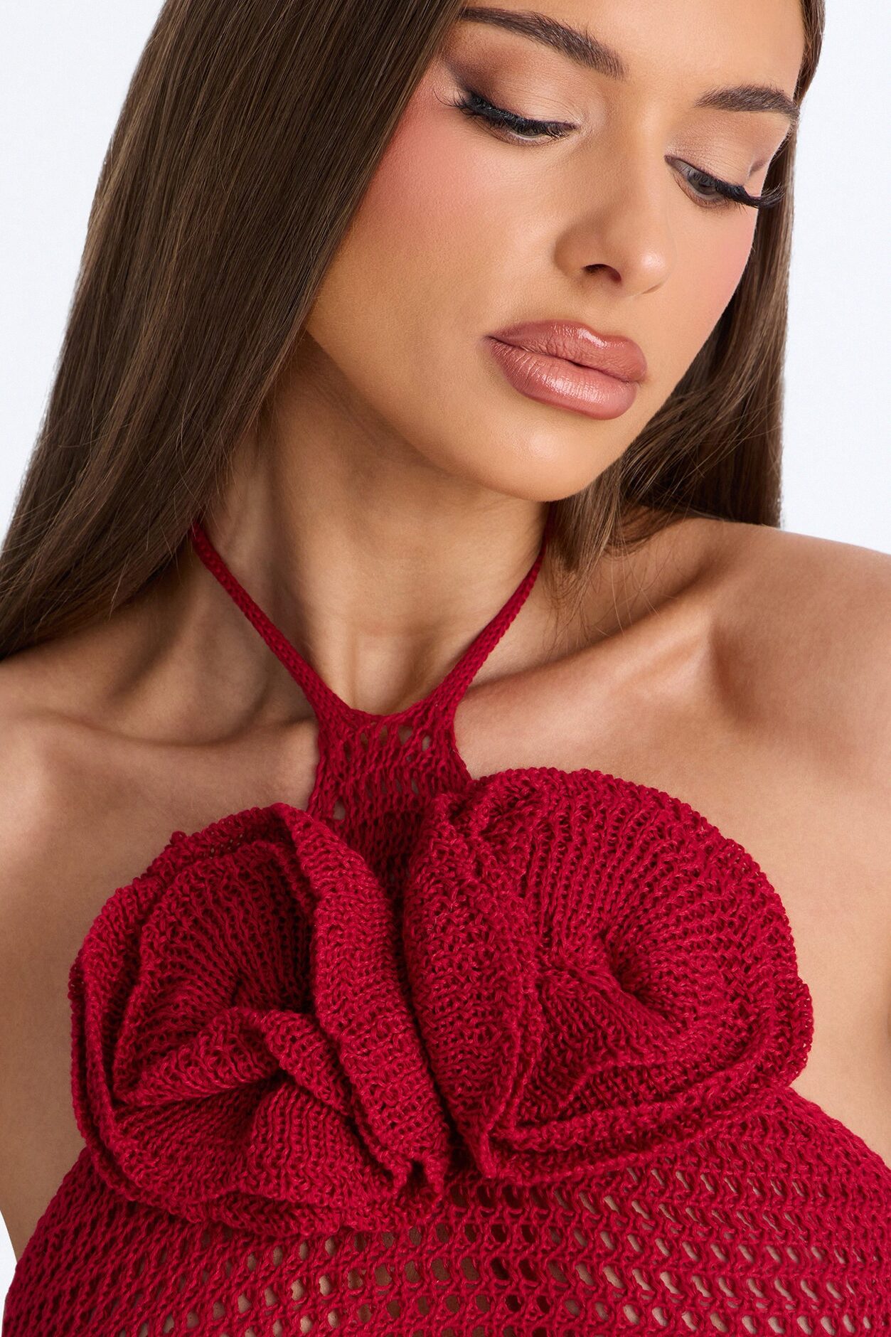 Sadie Floral Crochet Maxi Skirt Set - DarkRed
