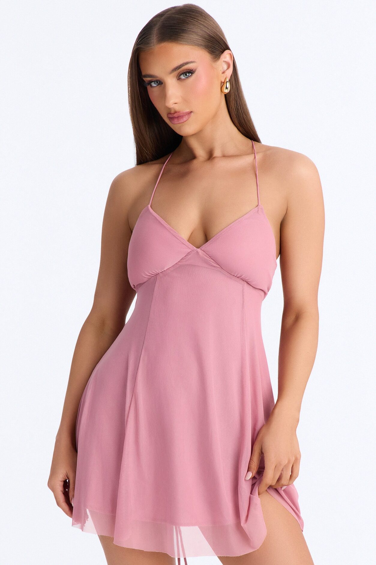 Saddie Strappy Power Mesh Mini Dress - Rose