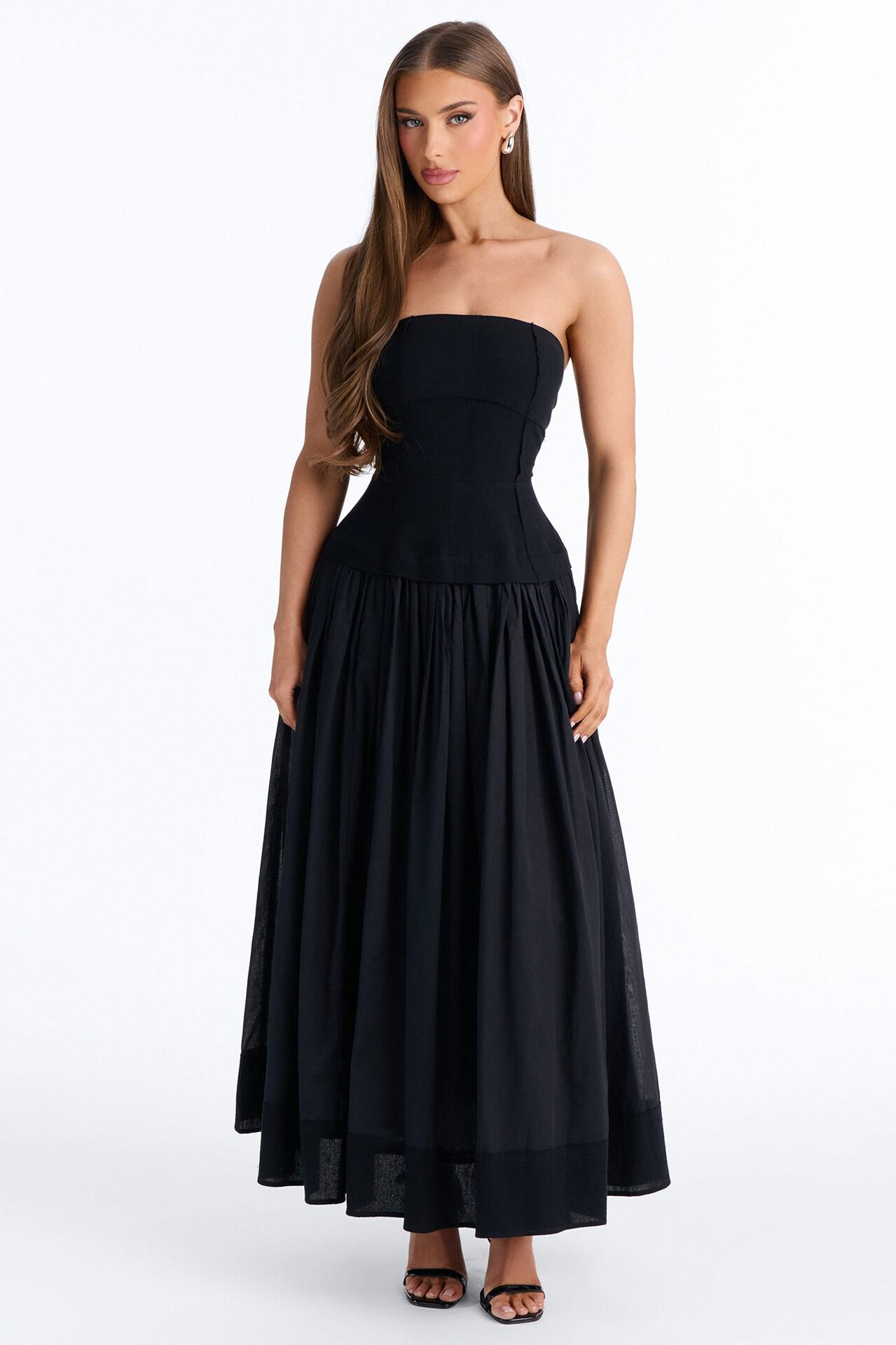 Denise Drop Waist Linen Maxi Dress - Black