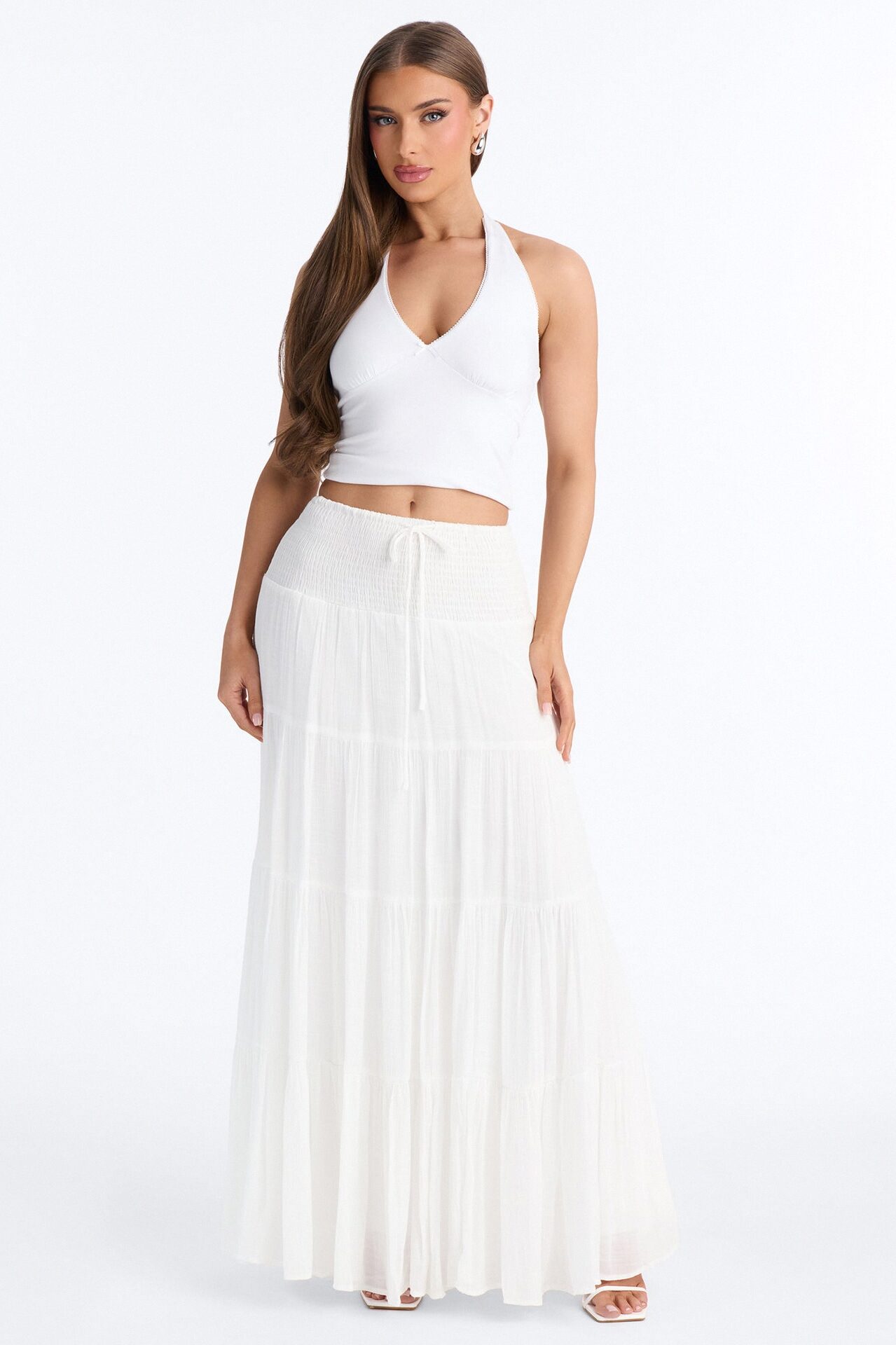 California Coast Low Rise Smocked Gauze Maxi Skirt - White