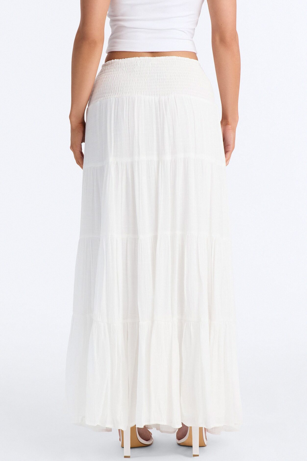 California Coast Low Rise Smocked Gauze Maxi Skirt - White