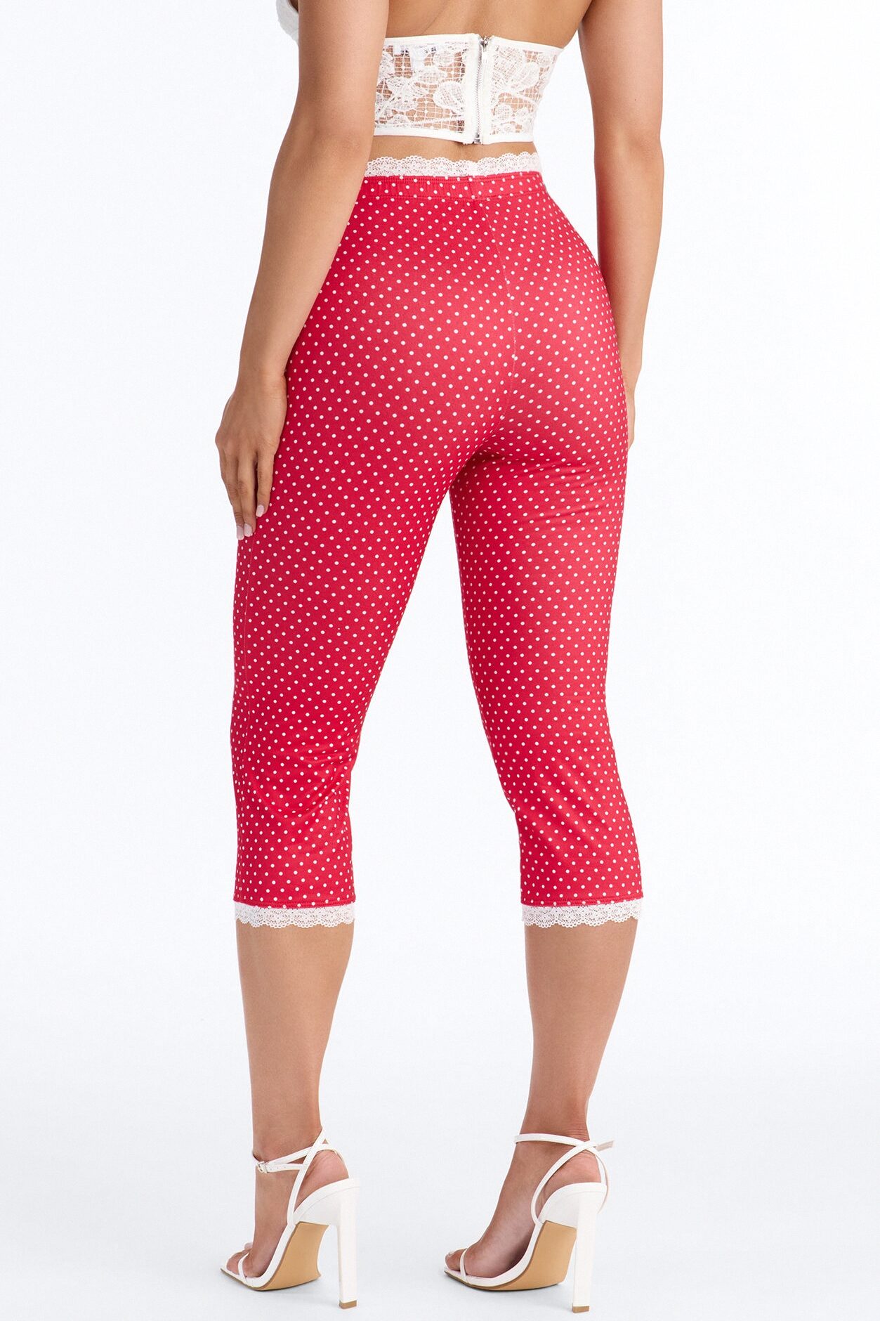 Florentina Lace Trim Capri Legging - Red/combo