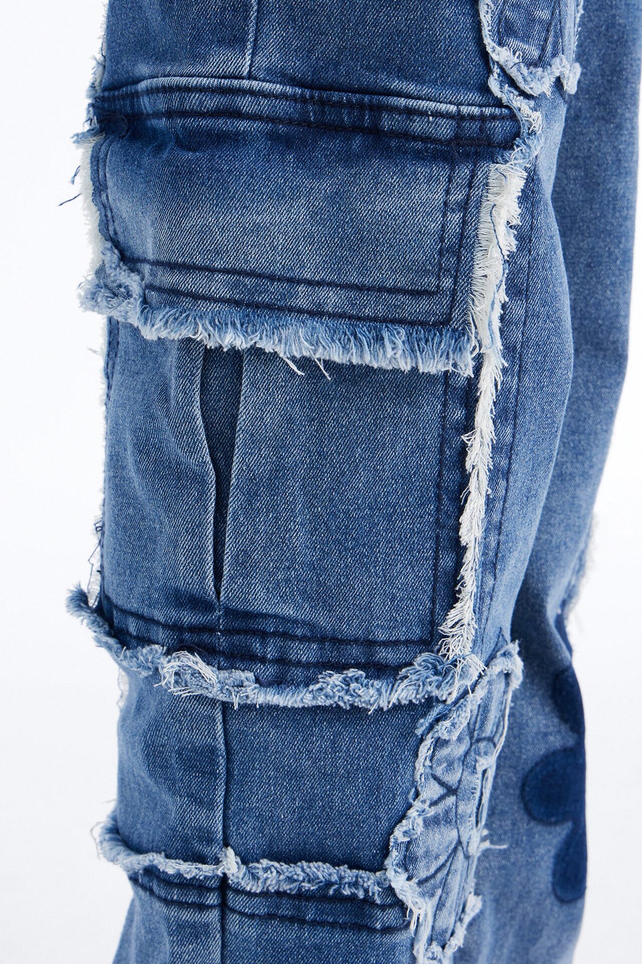 Mini Flower Power Cargo Jeans - Medium Wash