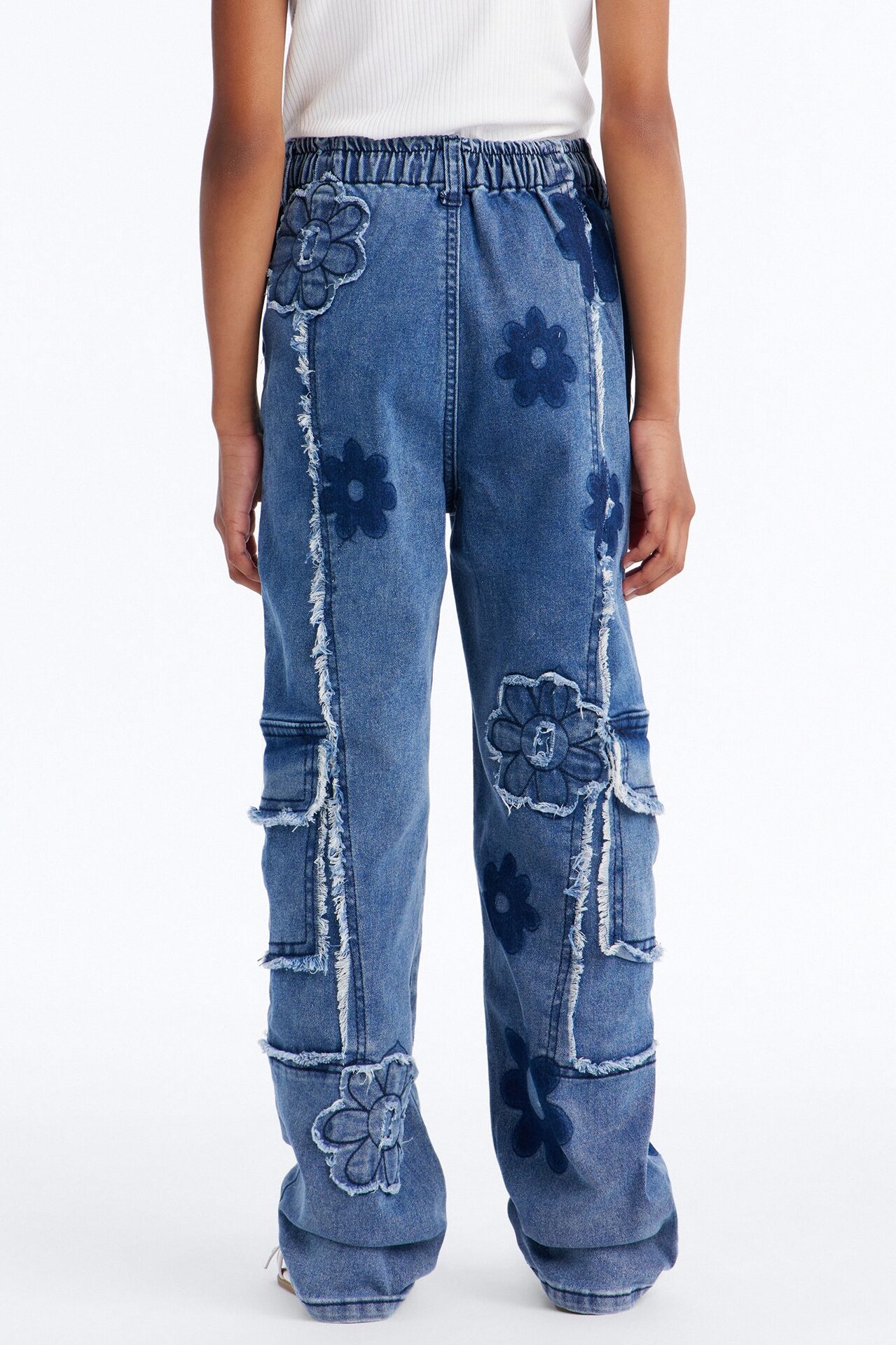 Mini Flower Power Cargo Jeans - Medium Wash