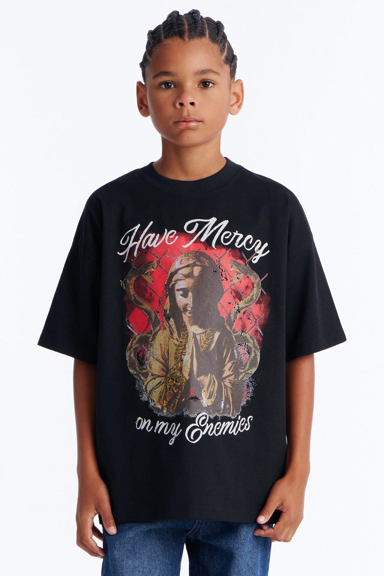 Mini Have Mercy Glitter Print Short Sleeve Tee - Black