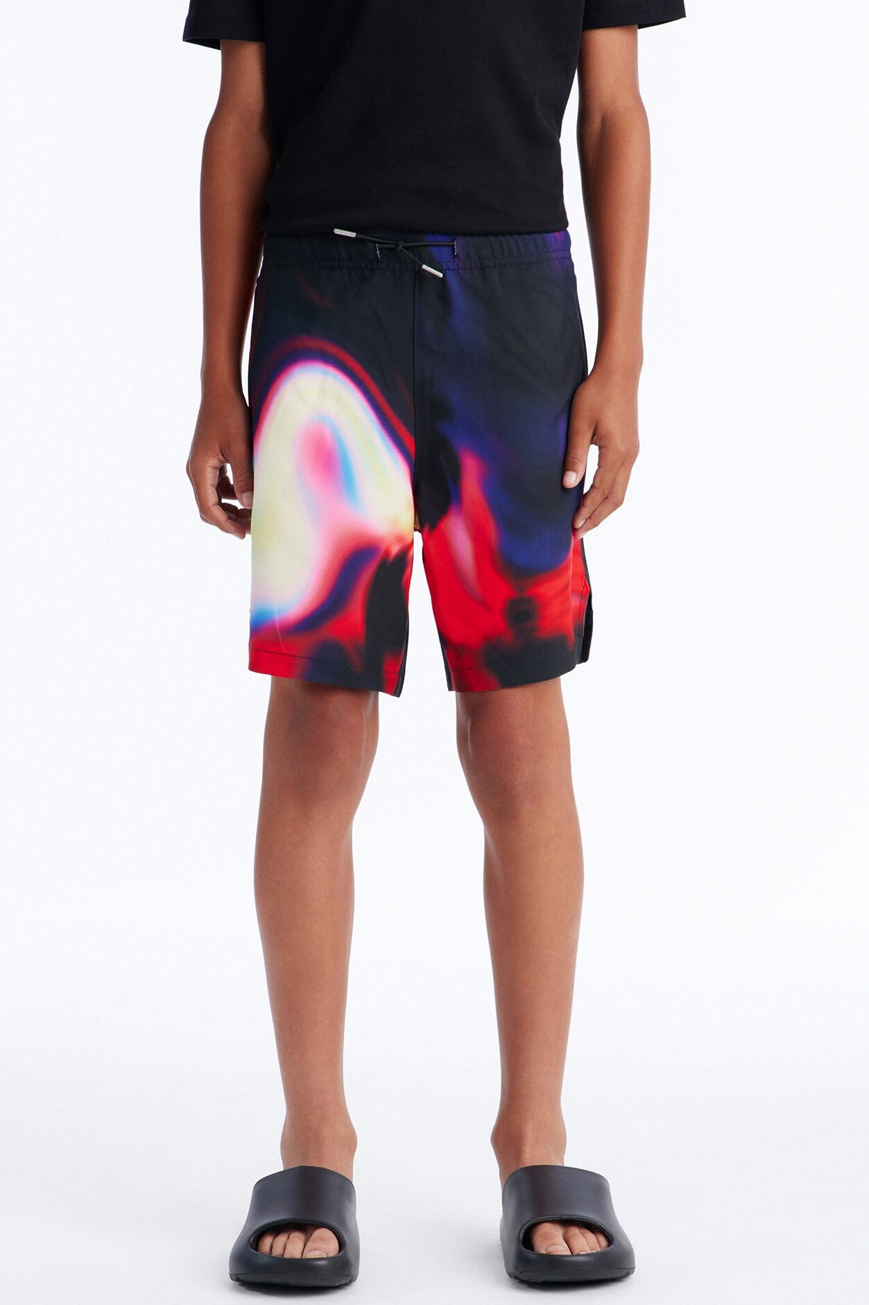 Mini Relaxed Futuristic Abstract Acid Blur Swim Trunk - Black