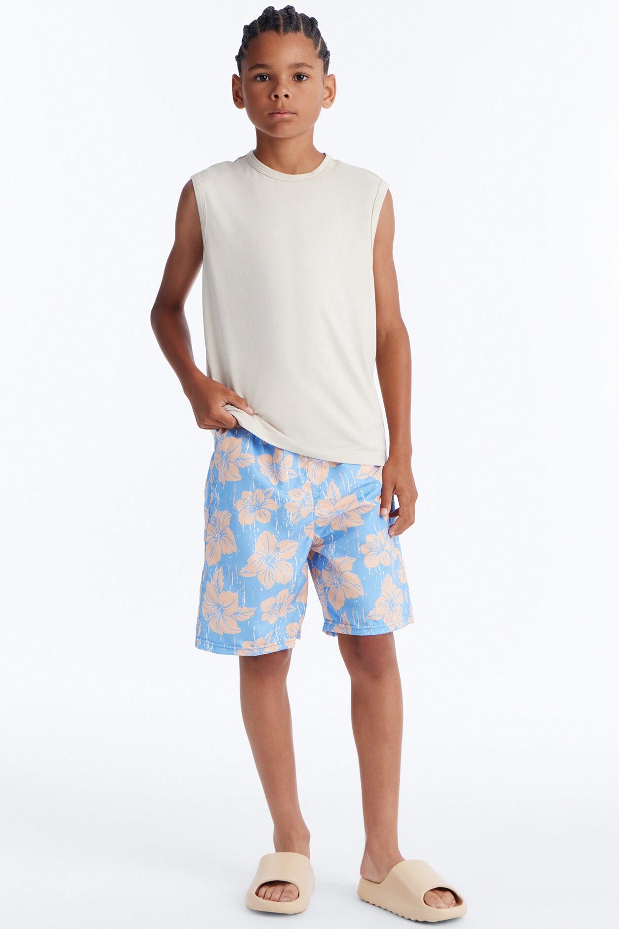 Mini Hibiscus Vibes Swim Trunk - Light Blue