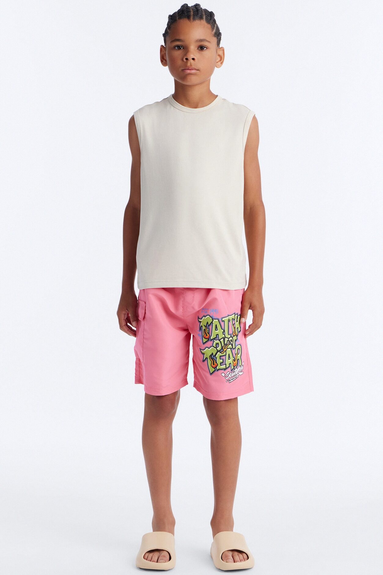 Mini Southpole Faith Over Fear Swim Trunk - Pink