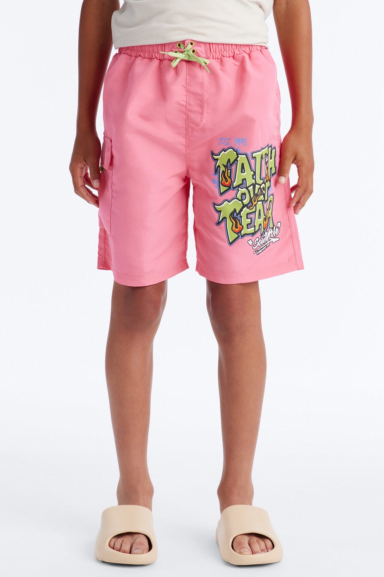 Mini Southpole Faith Over Fear Swim Trunk - Pink