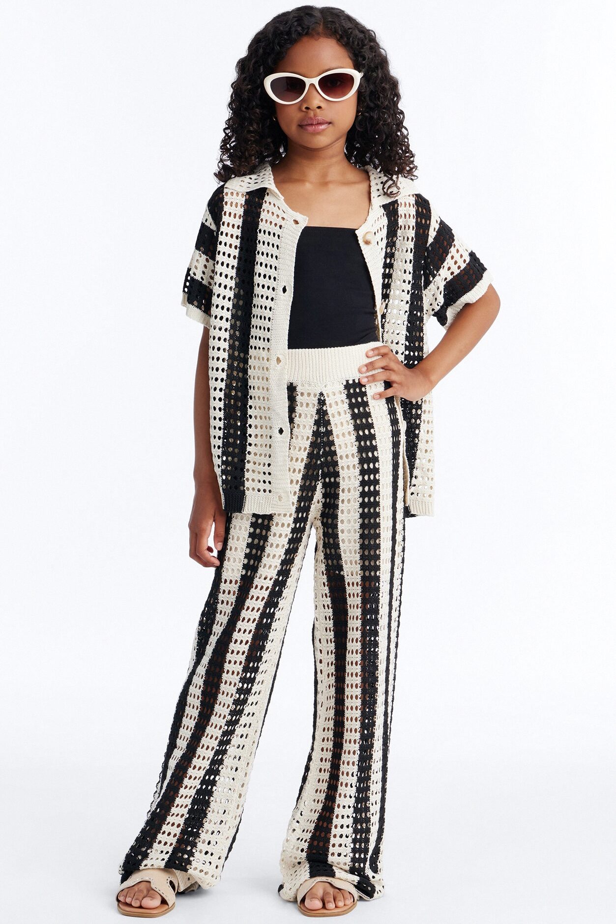 Mini Hayden Crochet Pant Set - Black/combo