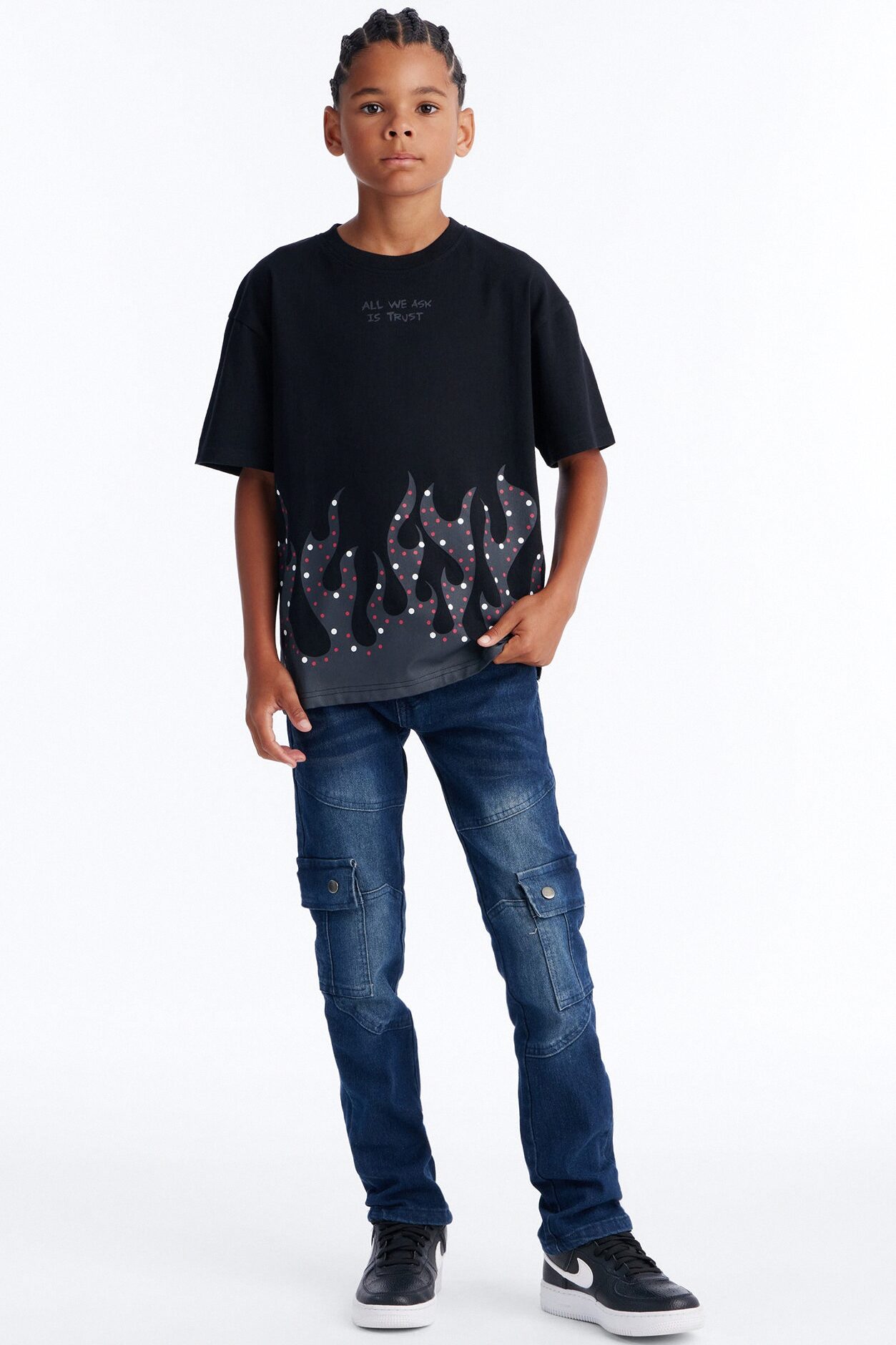 Mini Loyalty Burns Deep Embroidery Short Sleeve Tee - Black