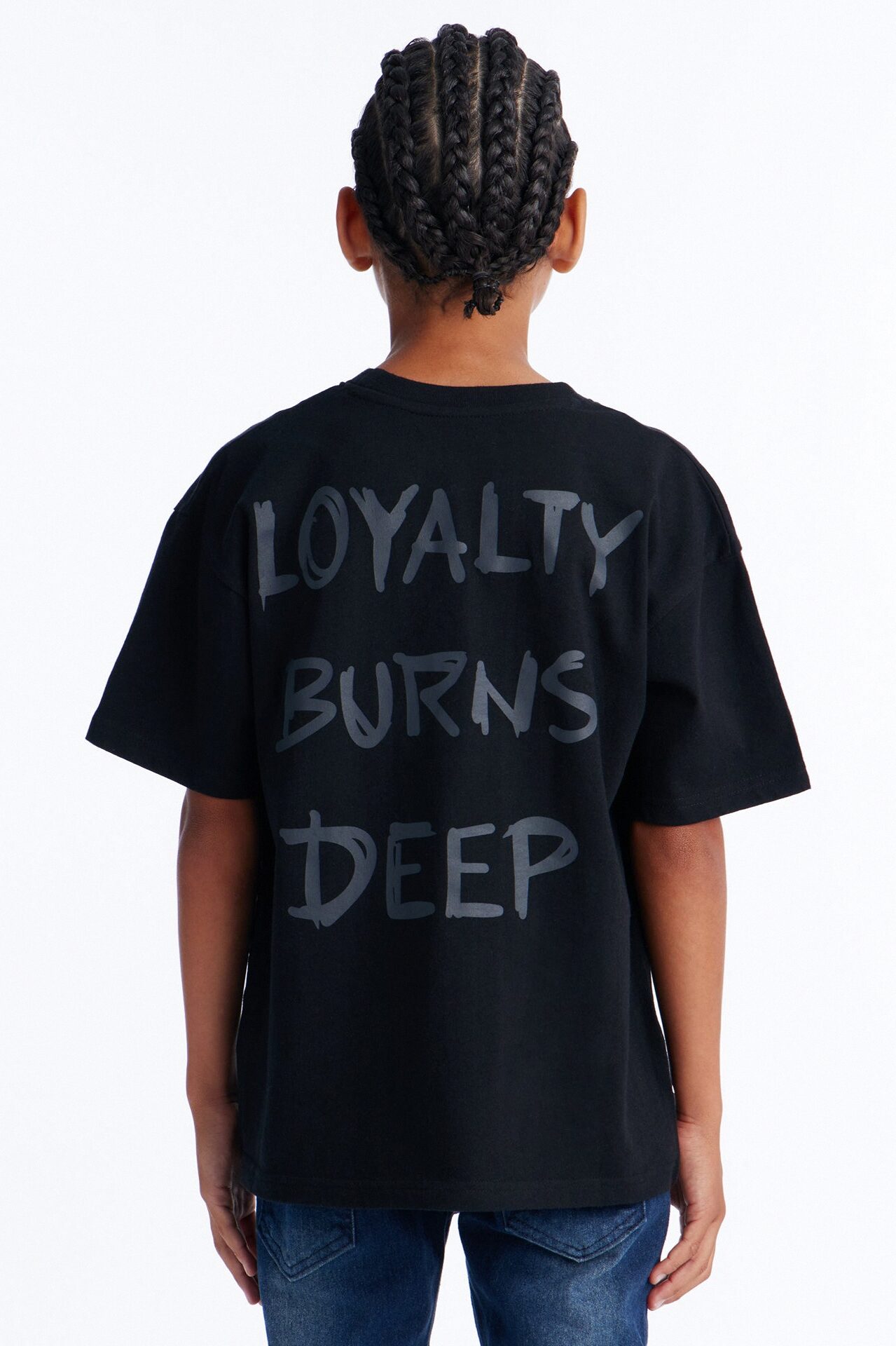 Mini Loyalty Burns Deep Embroidery Short Sleeve Tee - Black