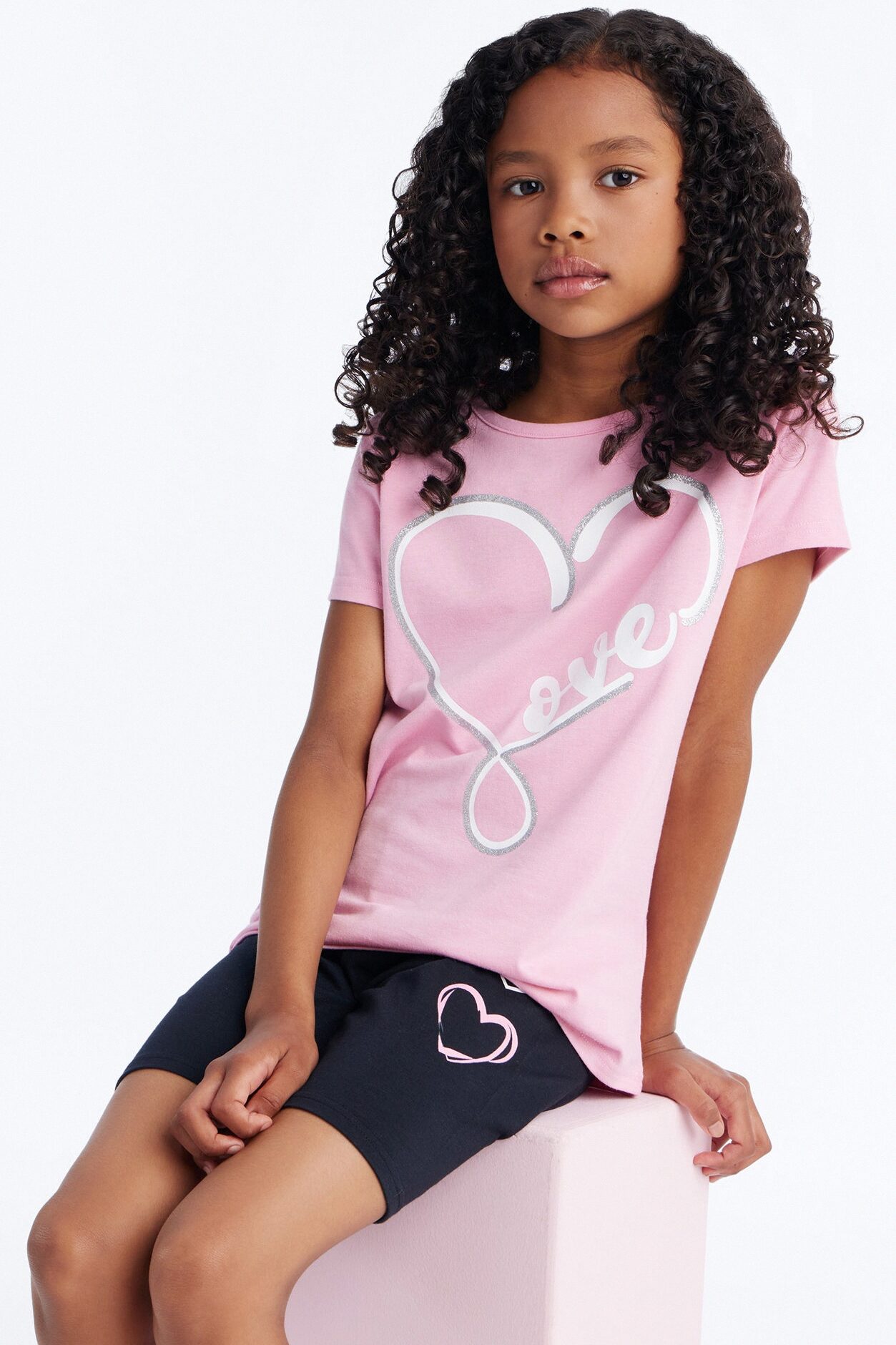Mini Love Is What Counts Bike Short Set - Pink/combo