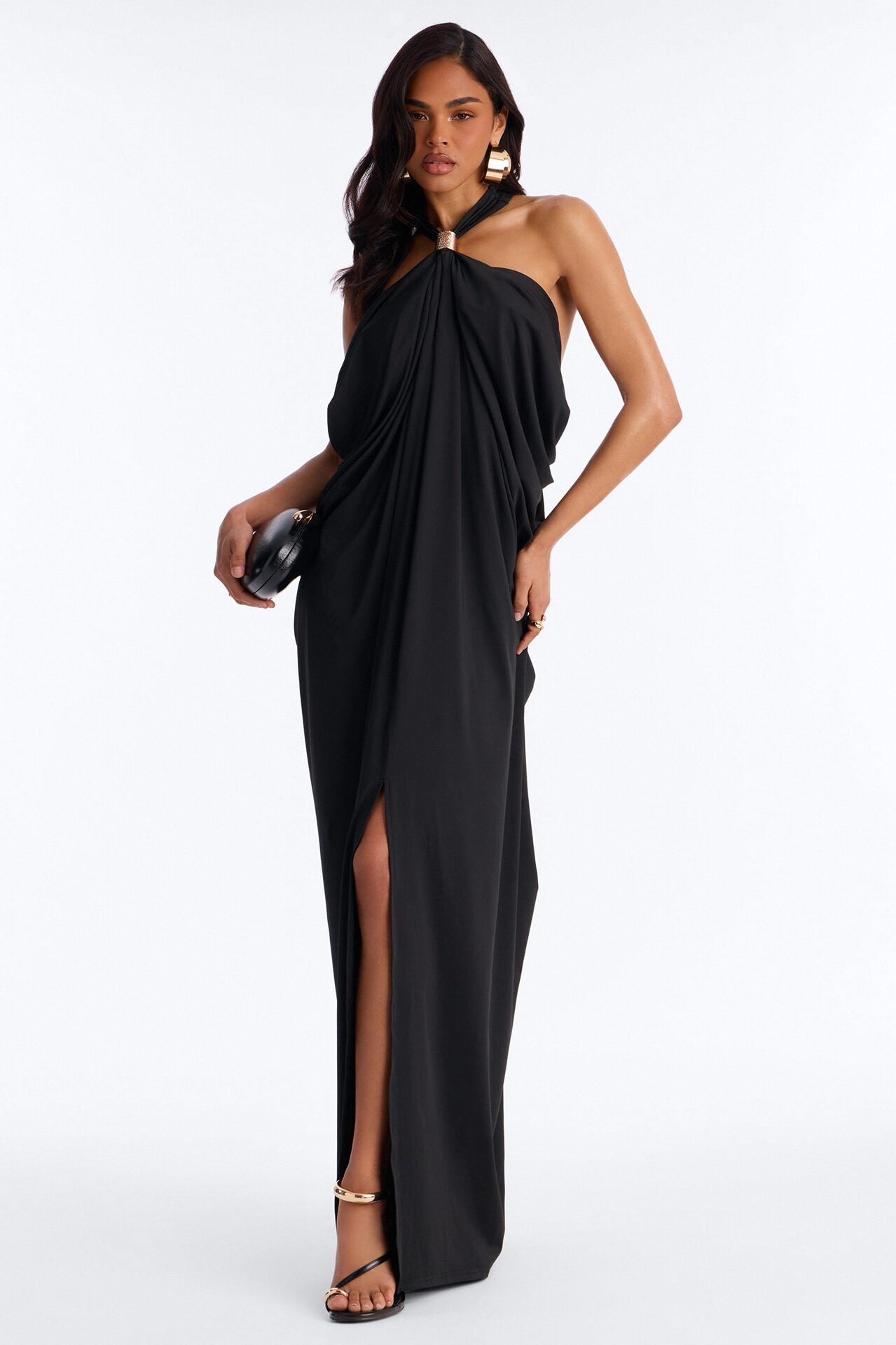 Andreah Draped Maxi Dress - Black