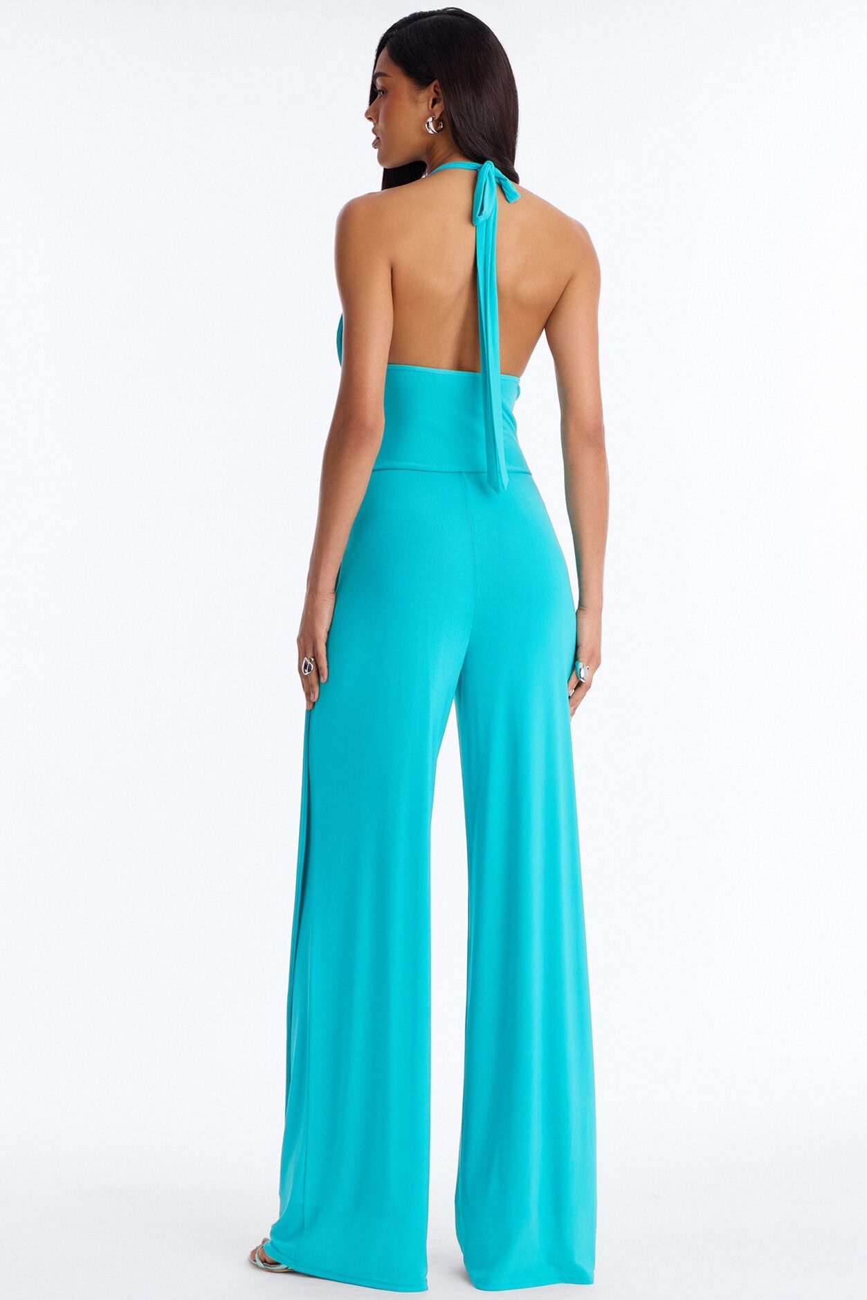 Sara Mesh Beaded Jumpsuit - Aqua
