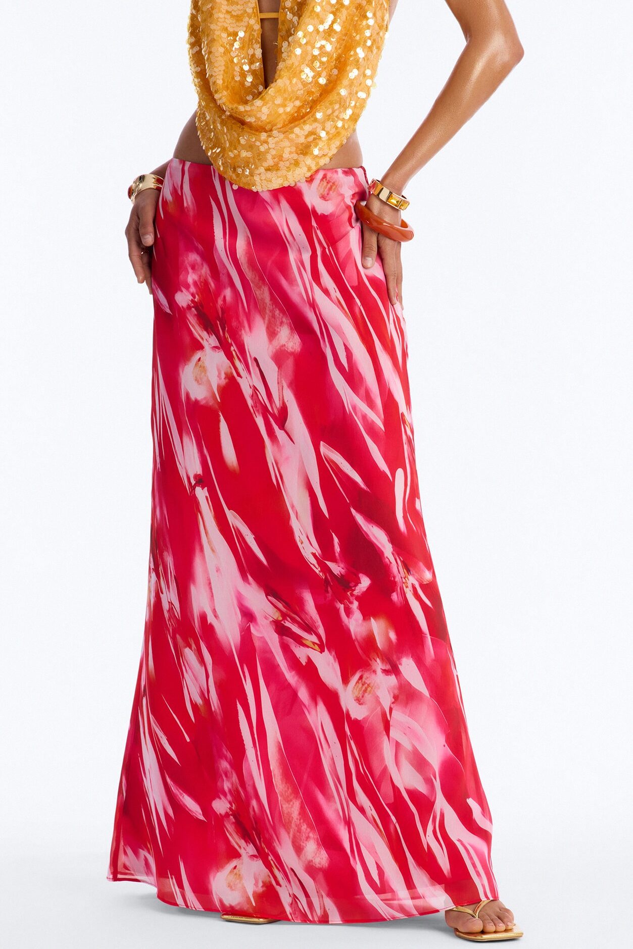 Hot Tropic Chiffon Floral Maxi Skirt - Hot Pink/combo