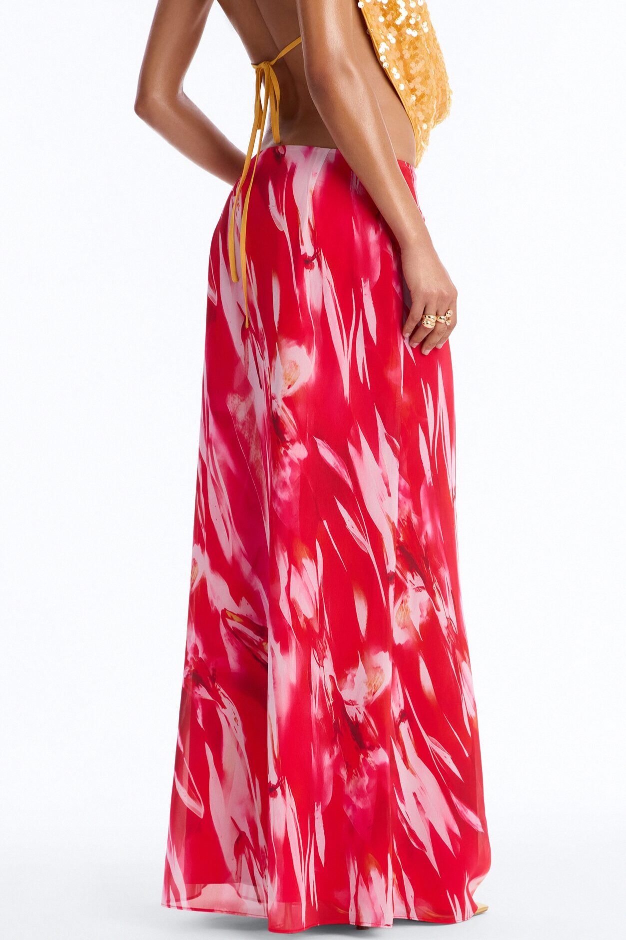 Hot Tropic Chiffon Floral Maxi Skirt - Hot Pink/combo
