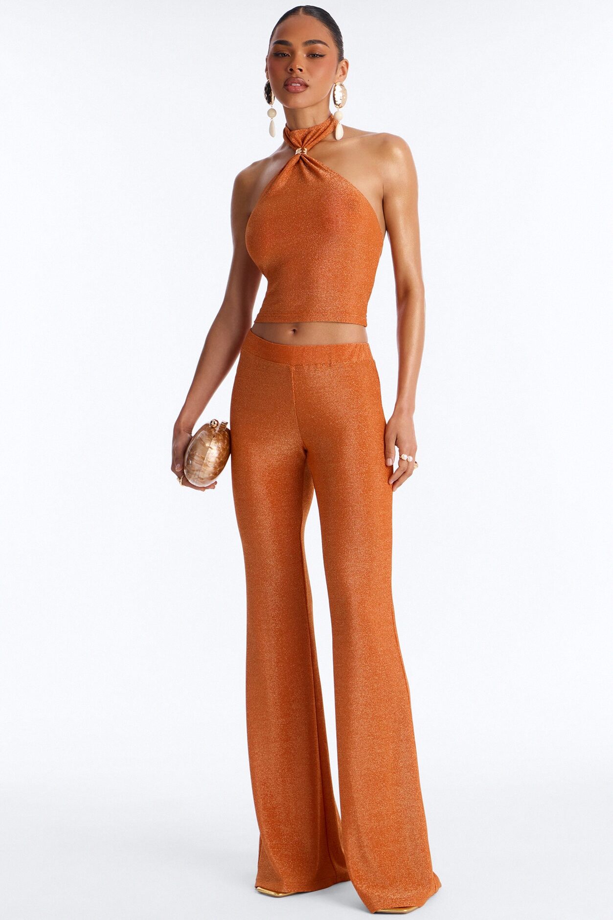 Golden Girl Metallic Knit Pant Set - Orange