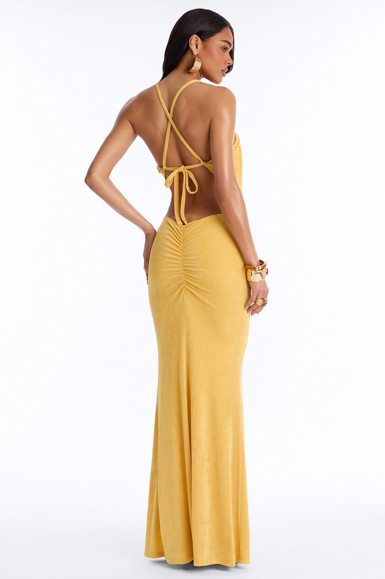 No Budget Braided Slinky Maxi Dress - Mustard