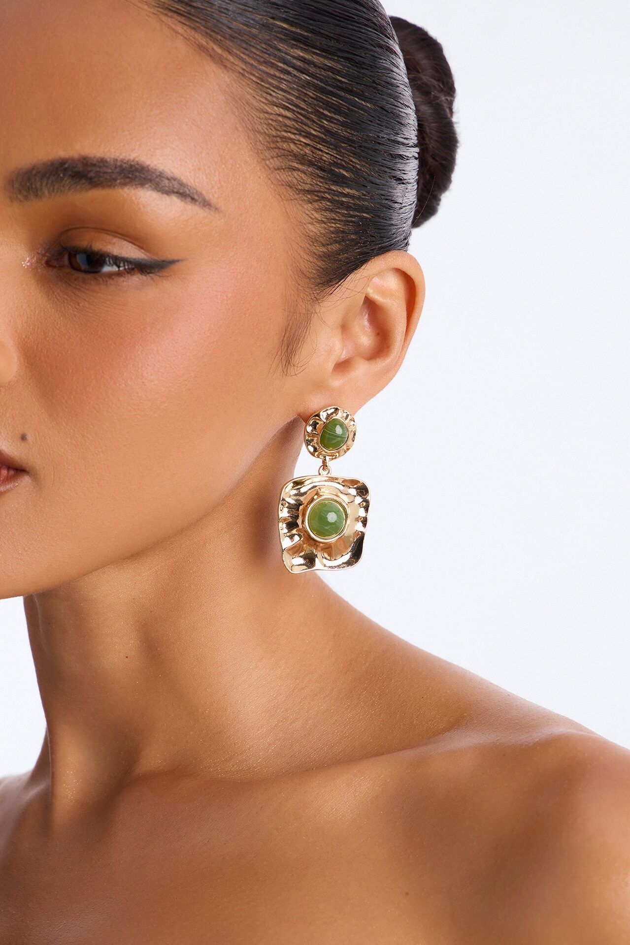 Just A Moment Jeweled Drop Earrings - Gold/Green