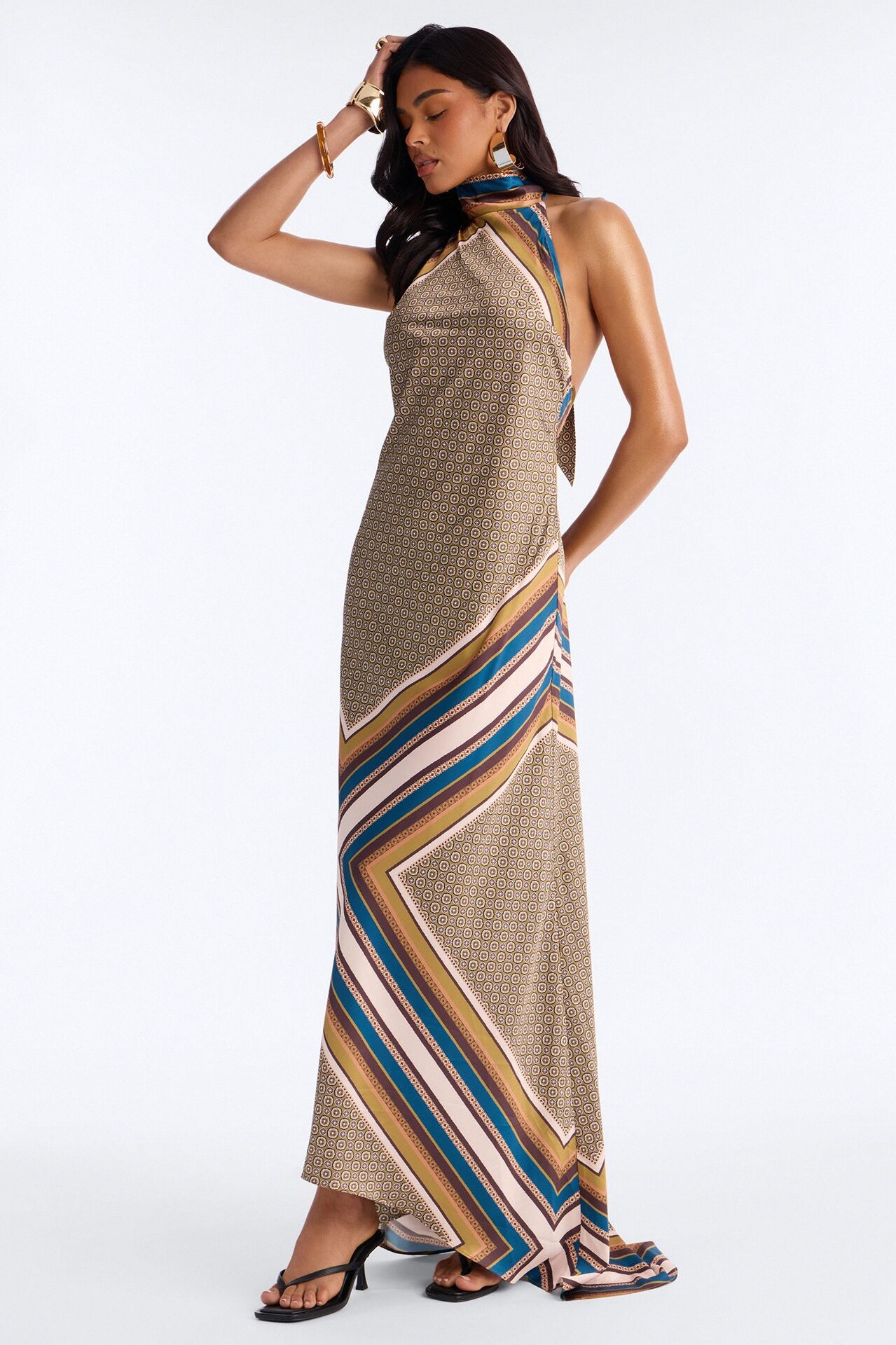 Sabrina Backless Satin Maxi Dress - Taupe/combo
