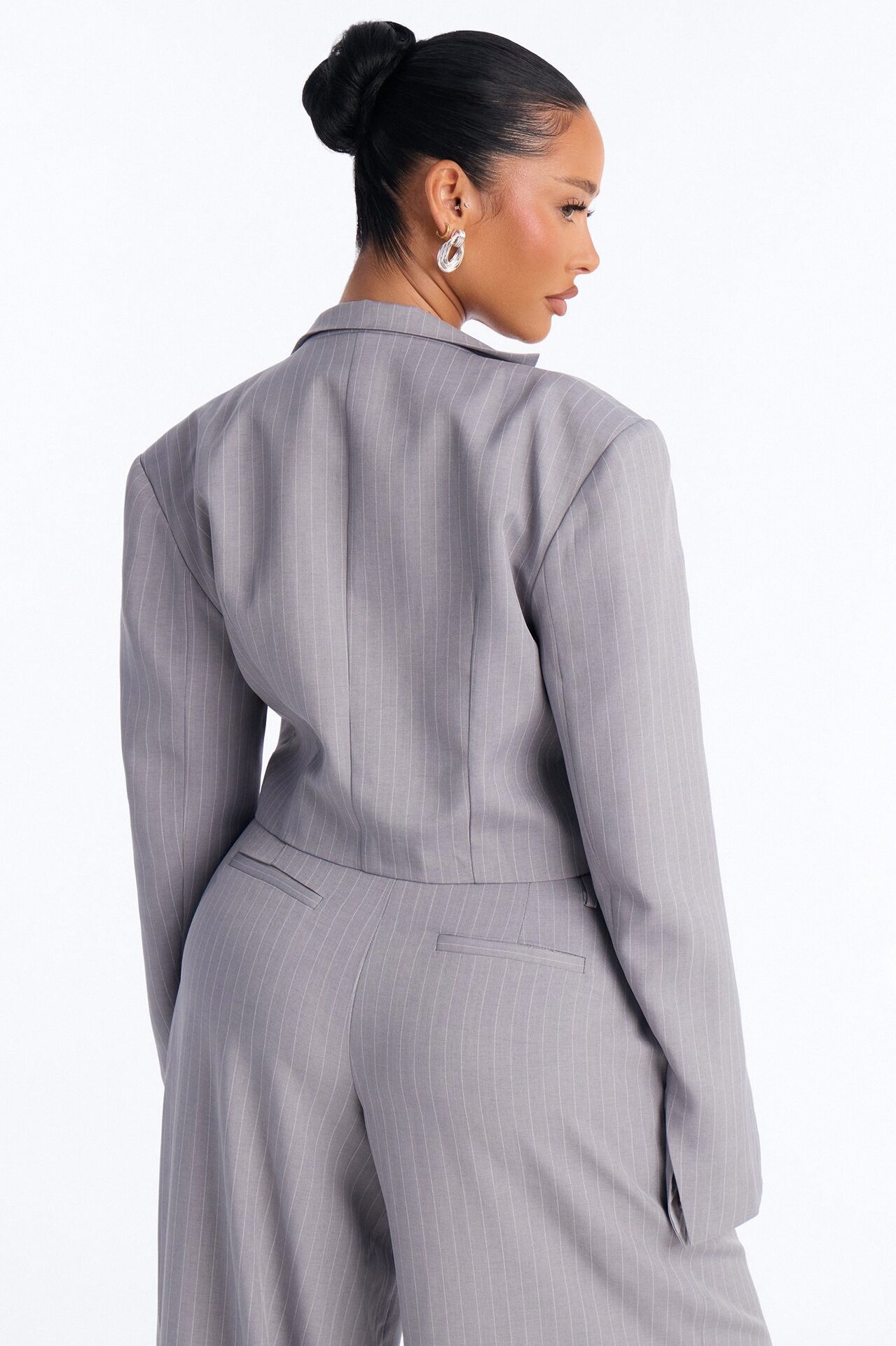 Ahmeira Cropped Pinstripe Blazer - Grey/combo