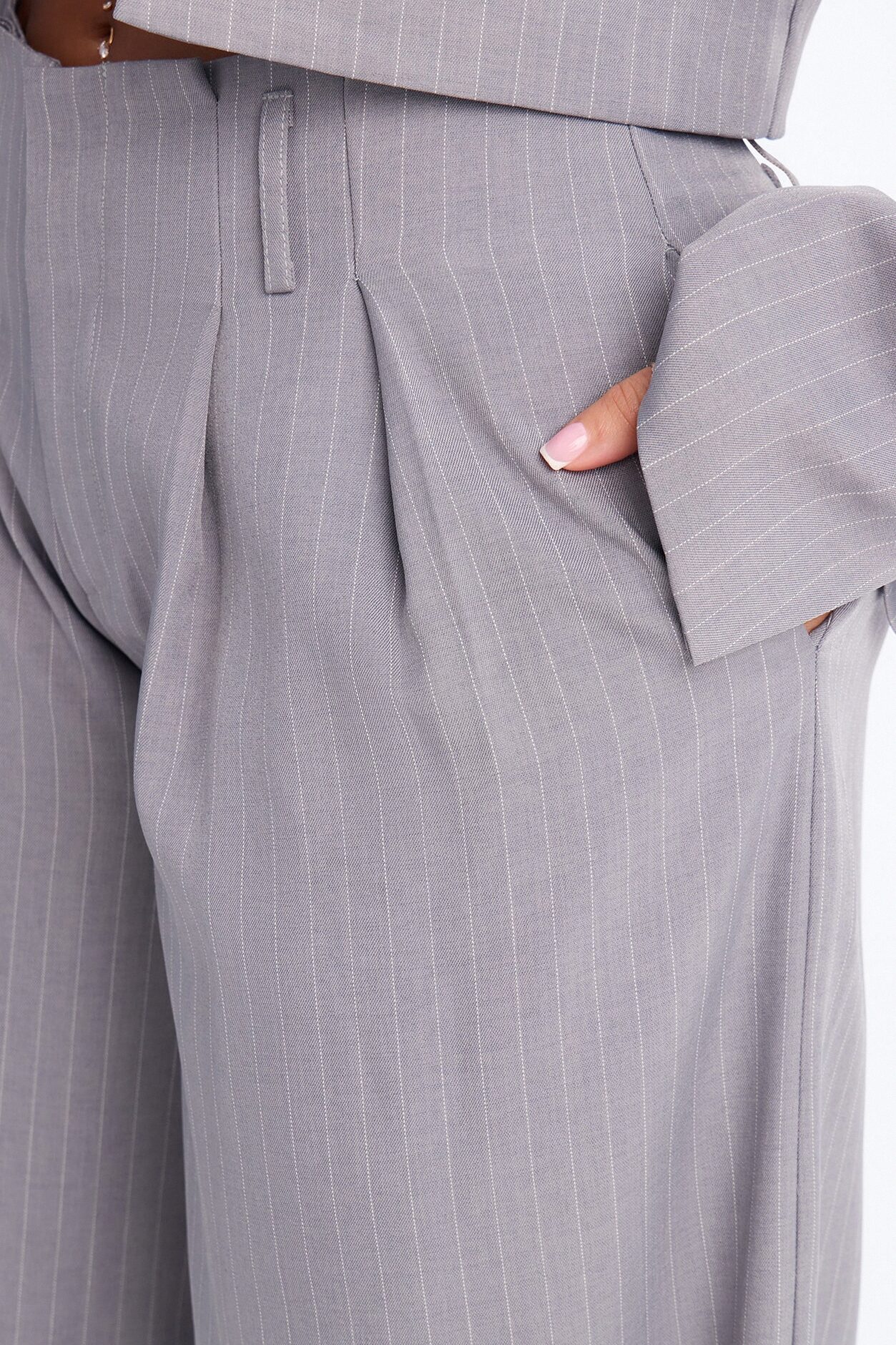 Ahmeira Pinstripe Wide Leg Trouser Pant - Grey/combo