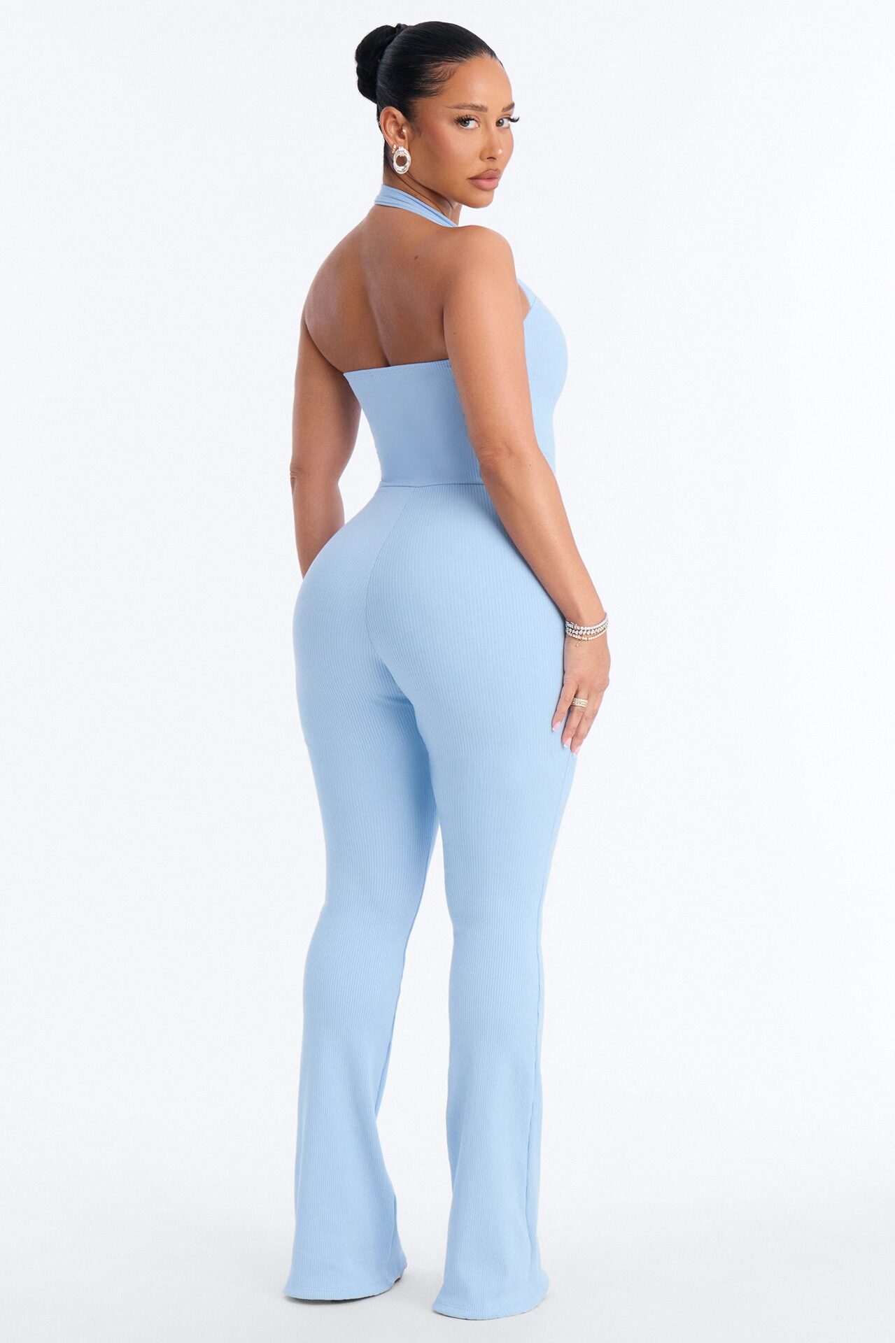 Amara Snatched Halter Jumpsuit - Light Blue