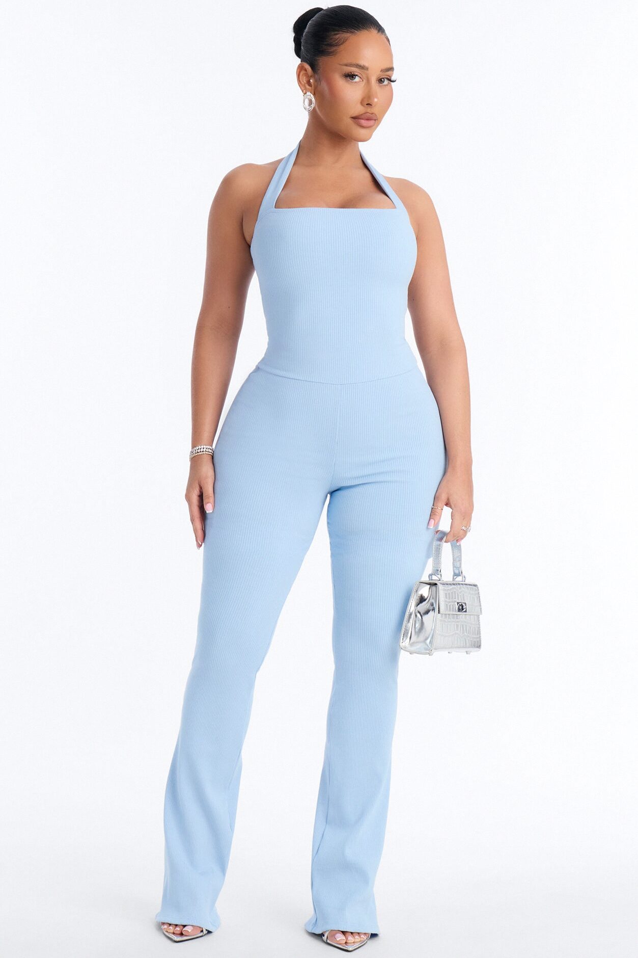 Amara Snatched Halter Jumpsuit - Light Blue